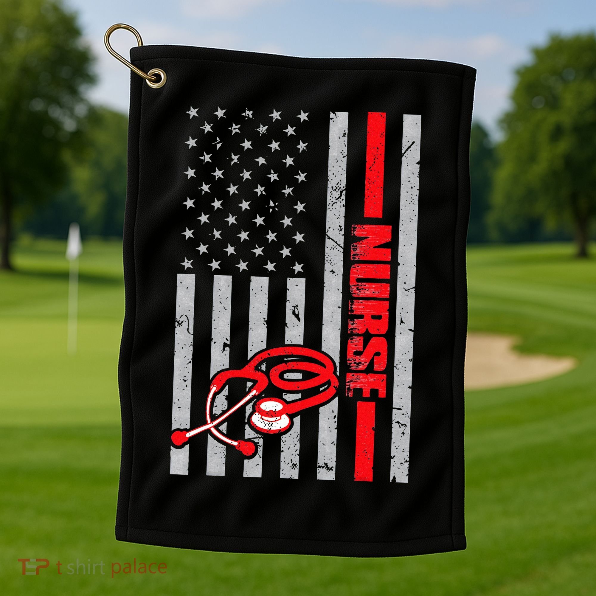 Nurse American Flag Nurses Stethoscope Nurse Day Golf Towel