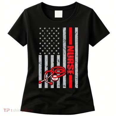 Nurse American Flag Nurses Stethoscope Nurse Day Women's T-Shirt