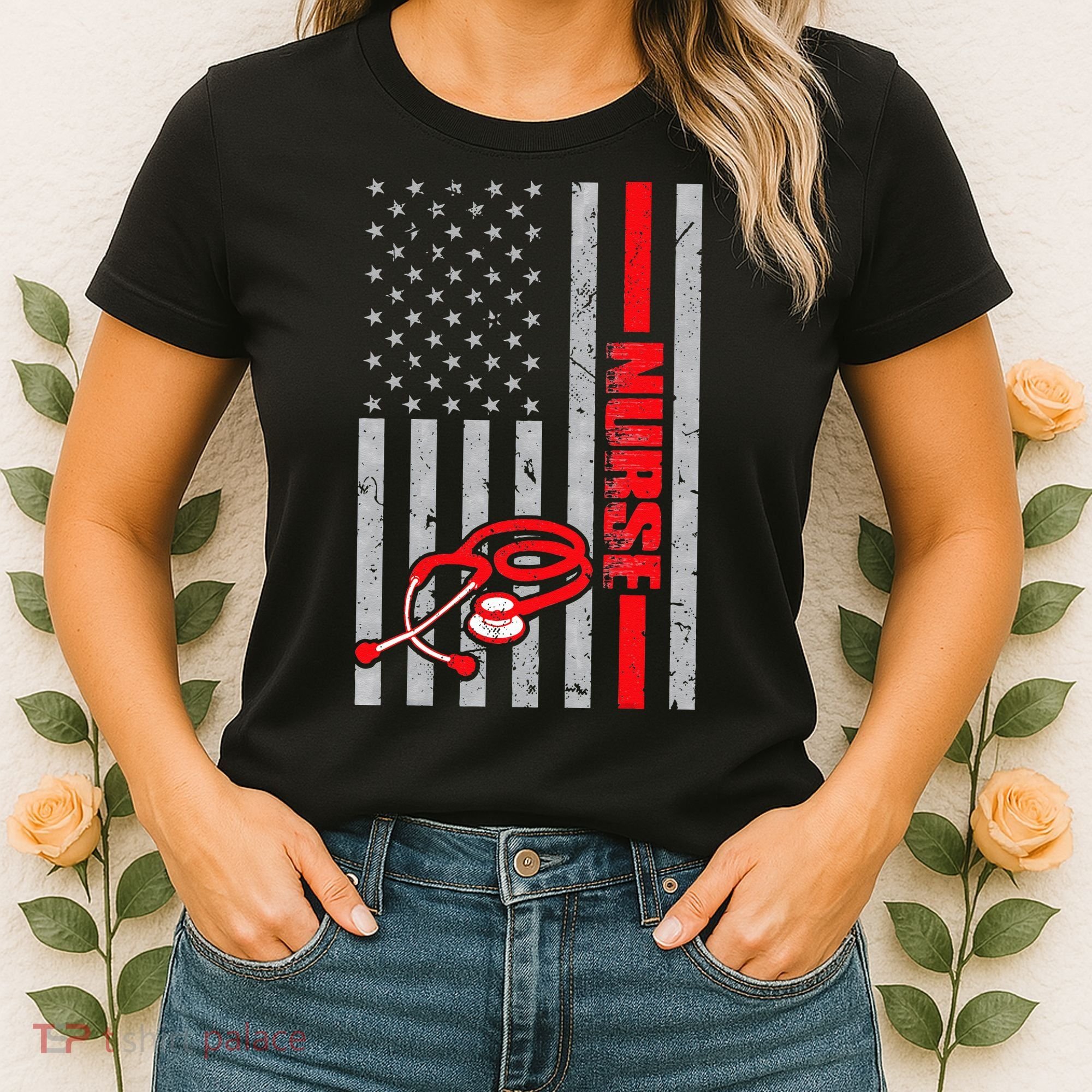 Nurse American Flag Nurses Stethoscope Nurse Day Women's T-Shirt