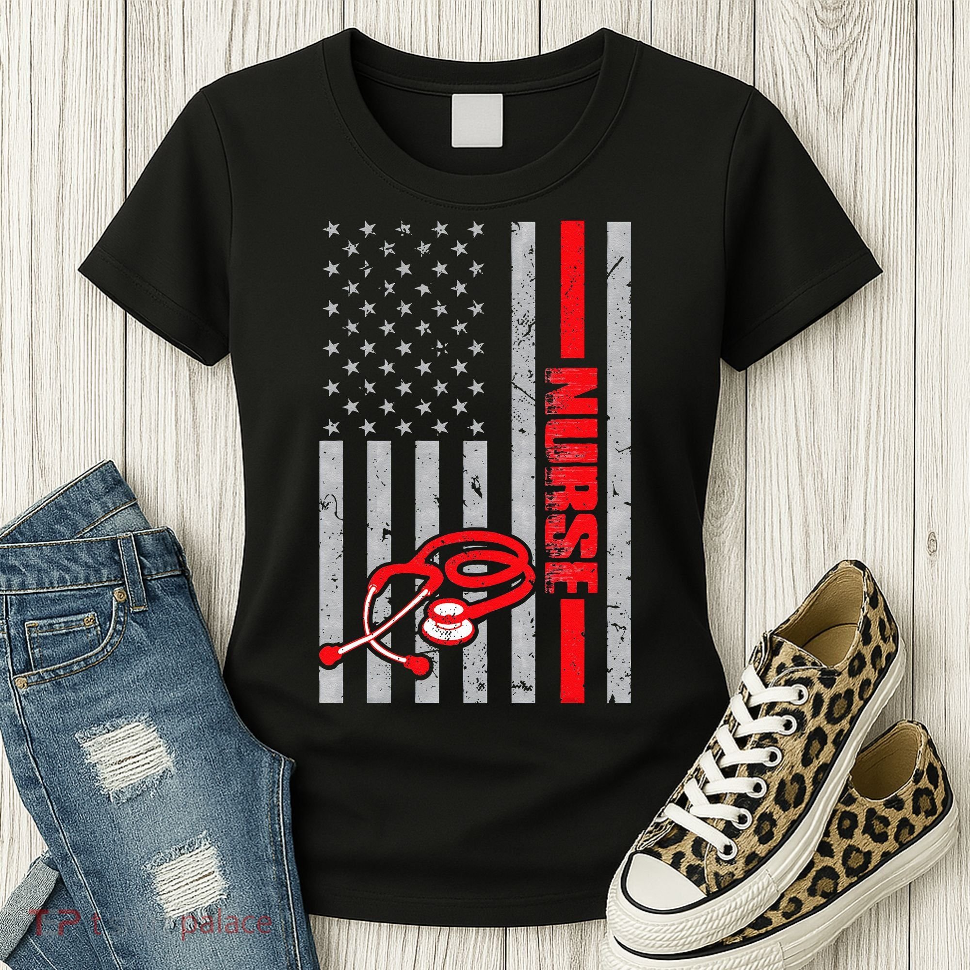 Nurse American Flag Nurses Stethoscope Nurse Day Women's T-Shirt