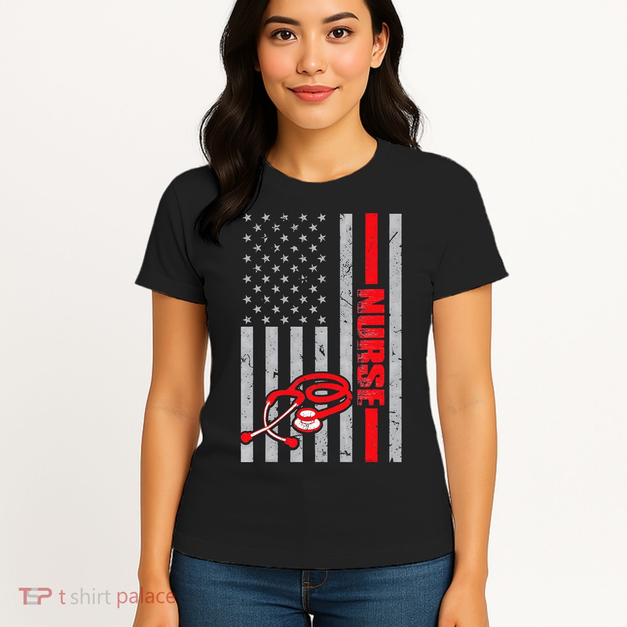 Nurse American Flag Nurses Stethoscope Nurse Day Women's T-Shirt