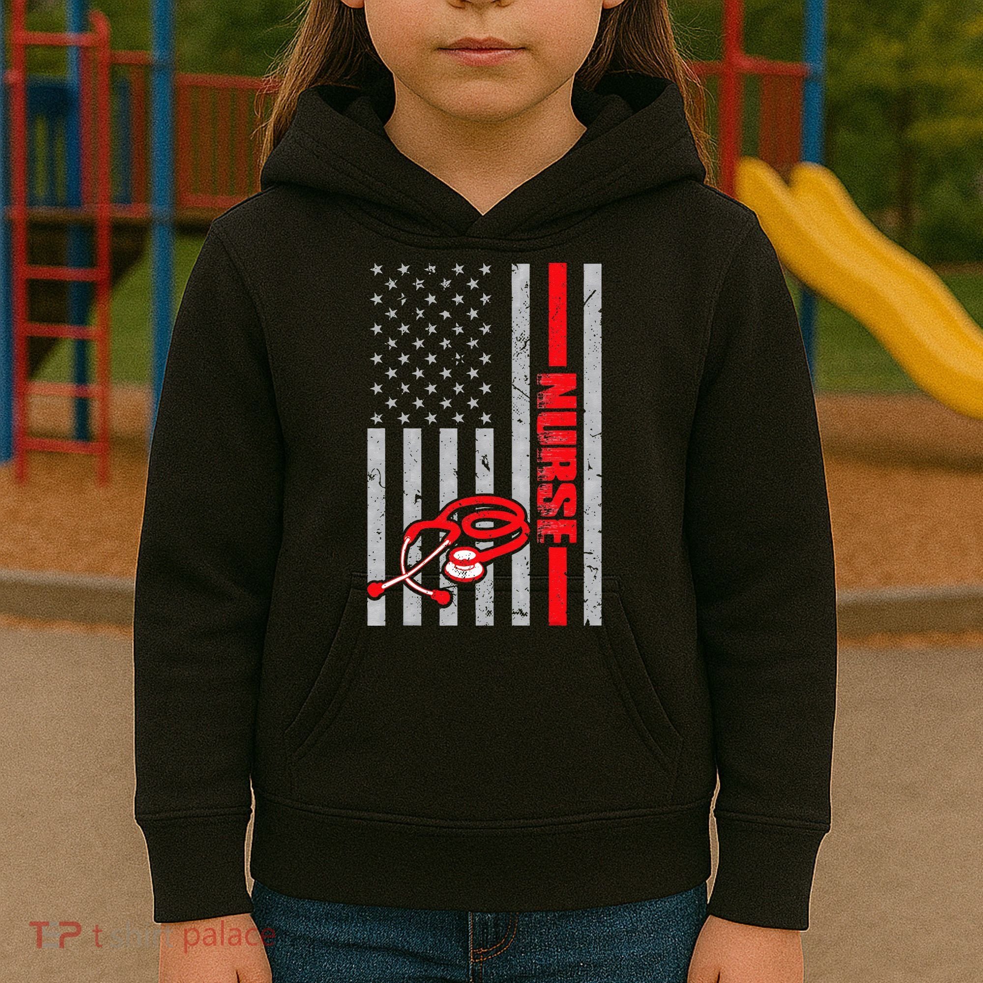 Nurse American Flag Nurses Stethoscope Nurse Day Kids Hoodie