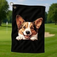 Nice And Funny Peeking Dog Cardigan Welsh Corgi Cute Gift Golf Towel thumb 1