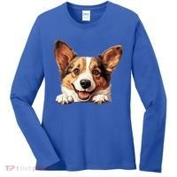 Nice And Funny Peeking Dog Cardigan Welsh Corgi Cute Gift Women's Long Sleeve Shirt thumb 0
