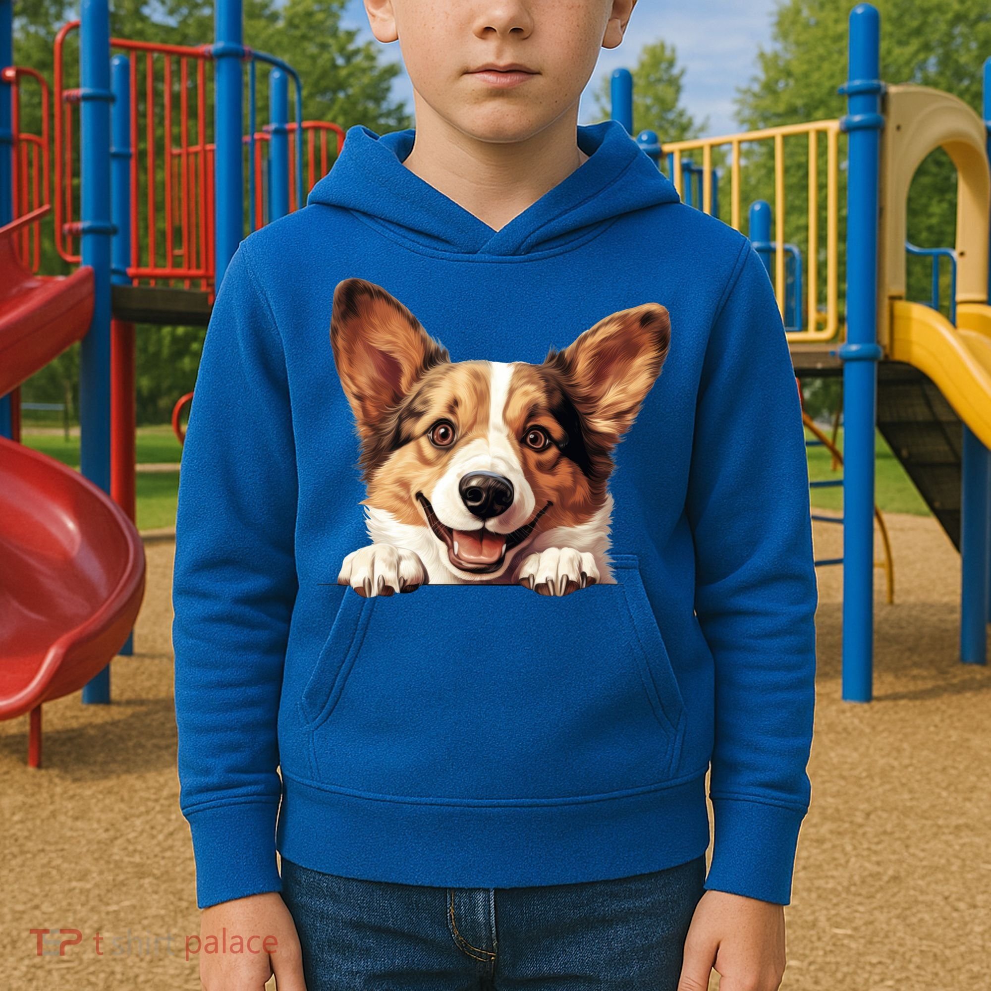 Nice And Funny Peeking Dog Cardigan Welsh Corgi Cute Gift Kids Hoodie