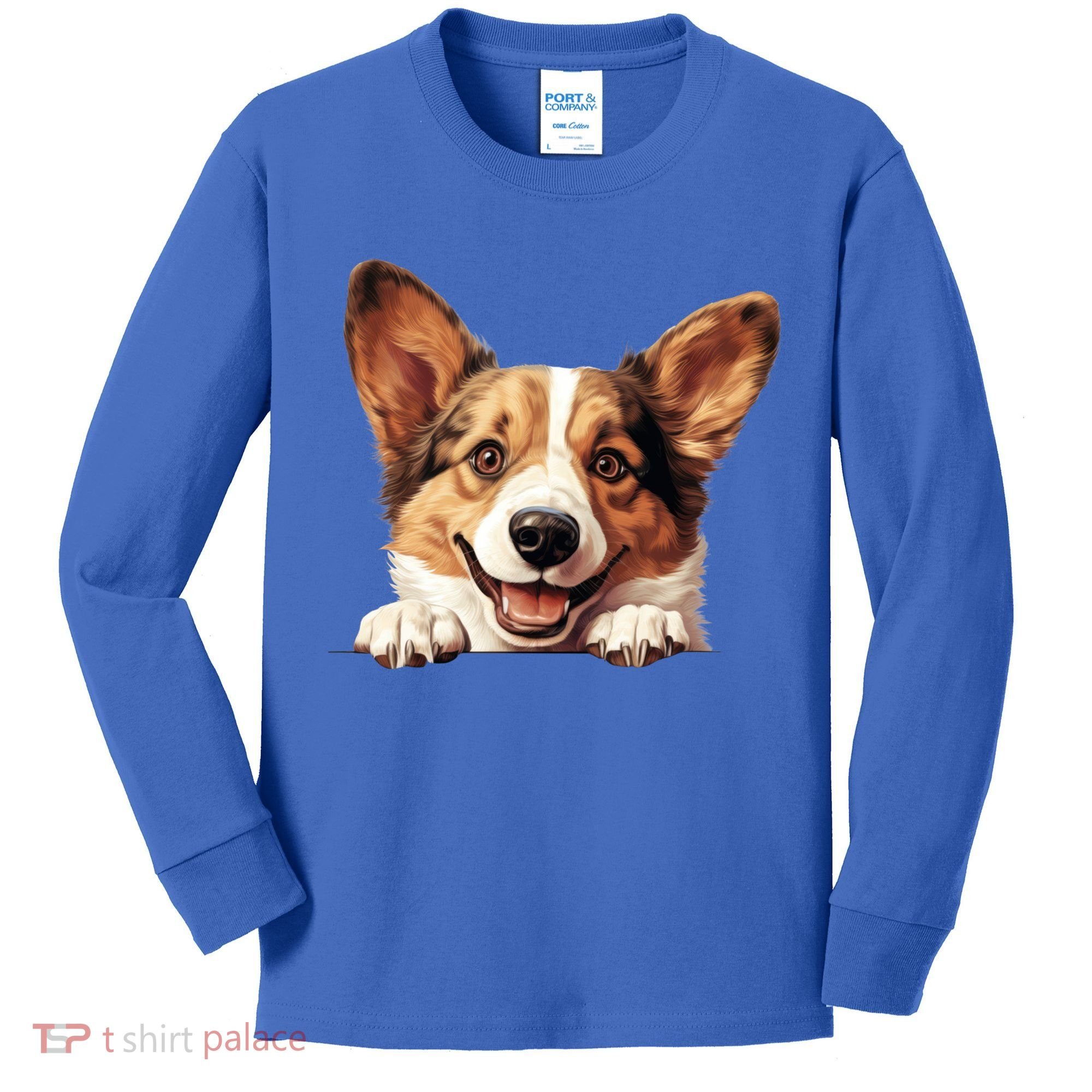 Nice And Funny Peeking Dog Cardigan Welsh Corgi Cute Gift Kids Long Sleeve Shirt
