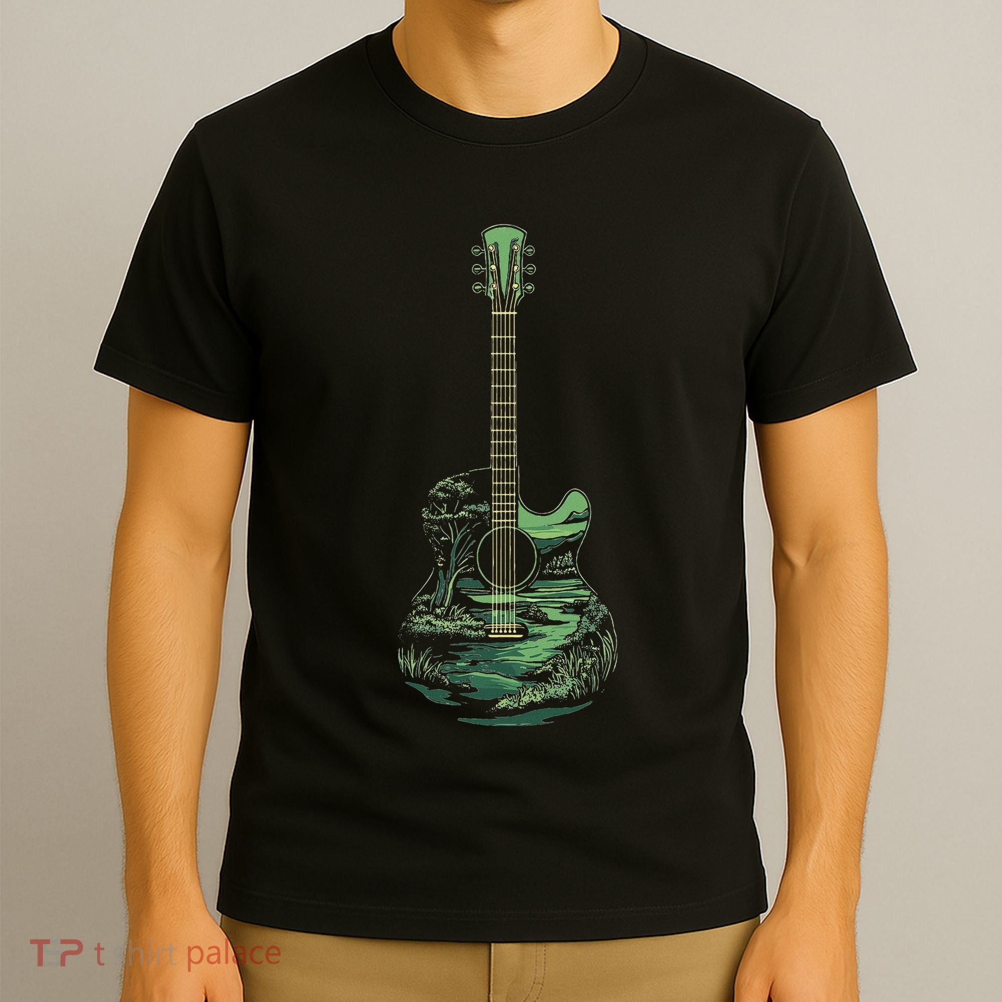 Nature Acoustic Guitar Forest Landscape T-Shirt