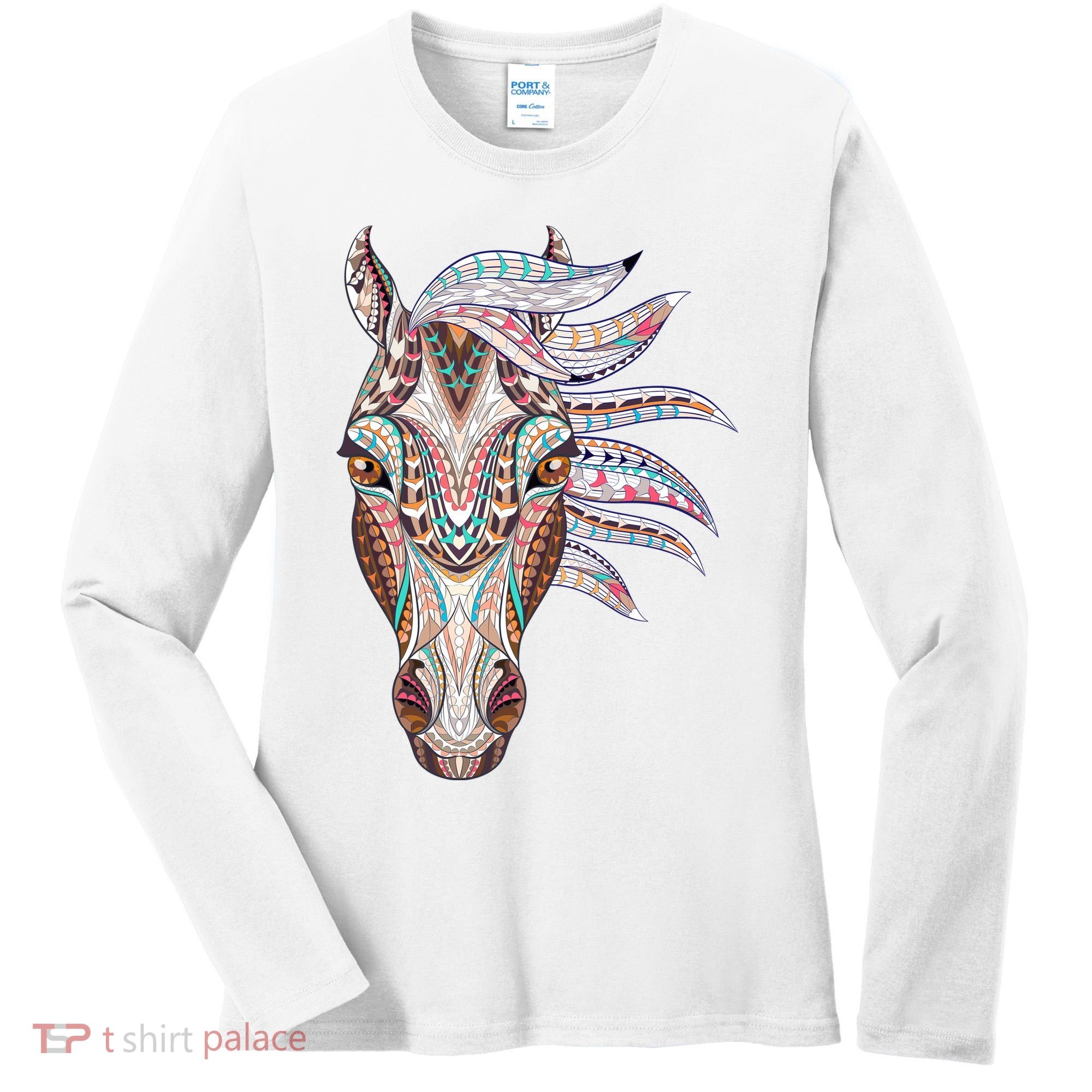 Native American Geometric Horse Women's Long Sleeve Shirt