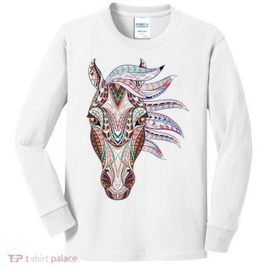 Native American Geometric Horse Kids Long Sleeve Shirt