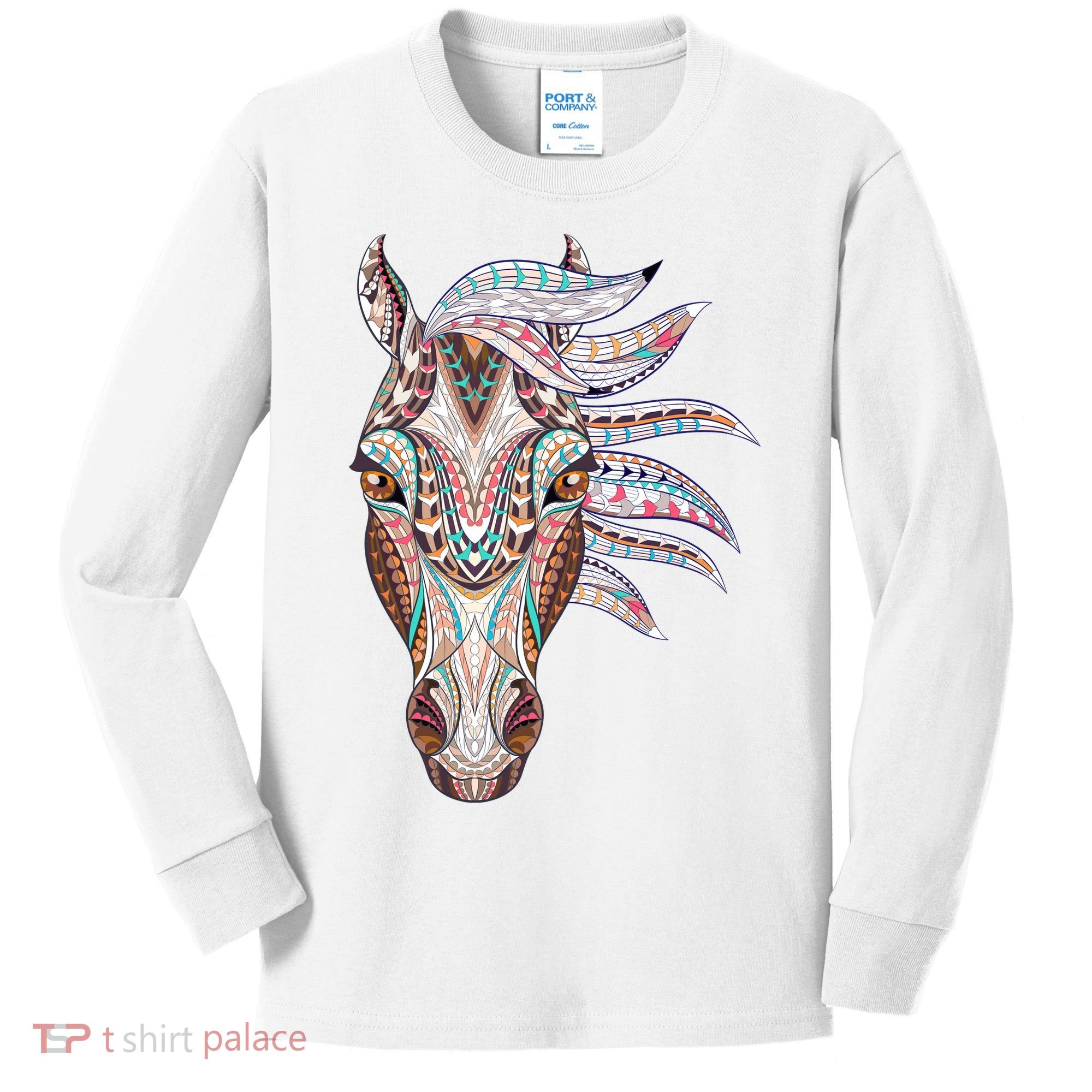 Native American Geometric Horse Kids Long Sleeve Shirt