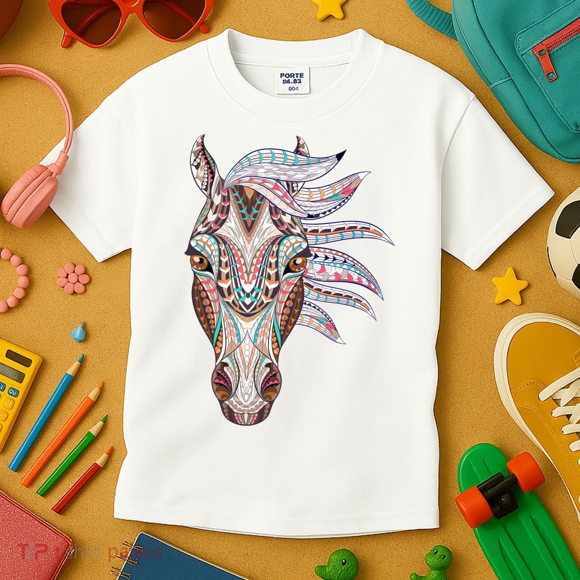 Native American Geometric Horse Kids T-Shirt
