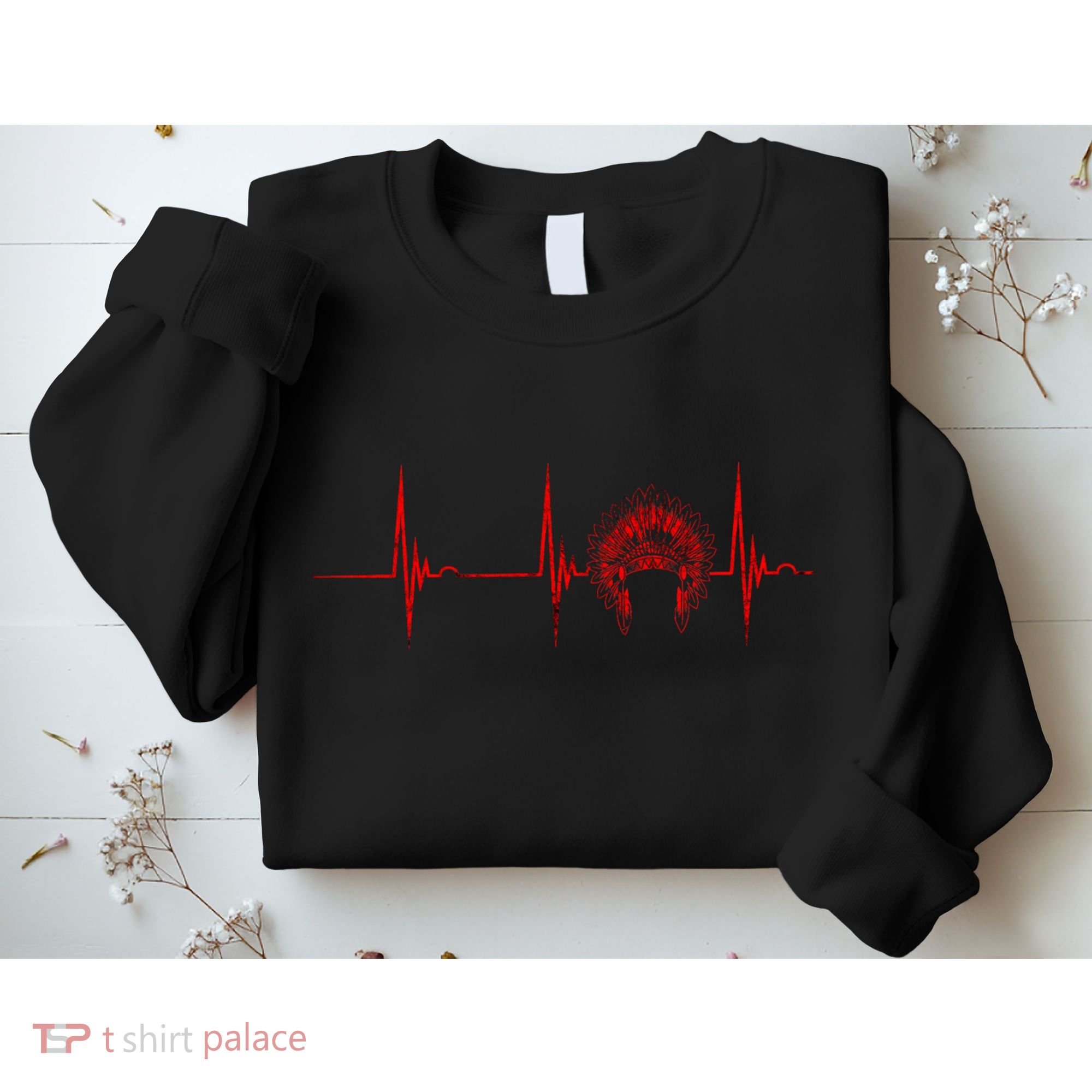 Native American Headdress Indian Chief Heartbeat Ekg Pulse Sweatshirt