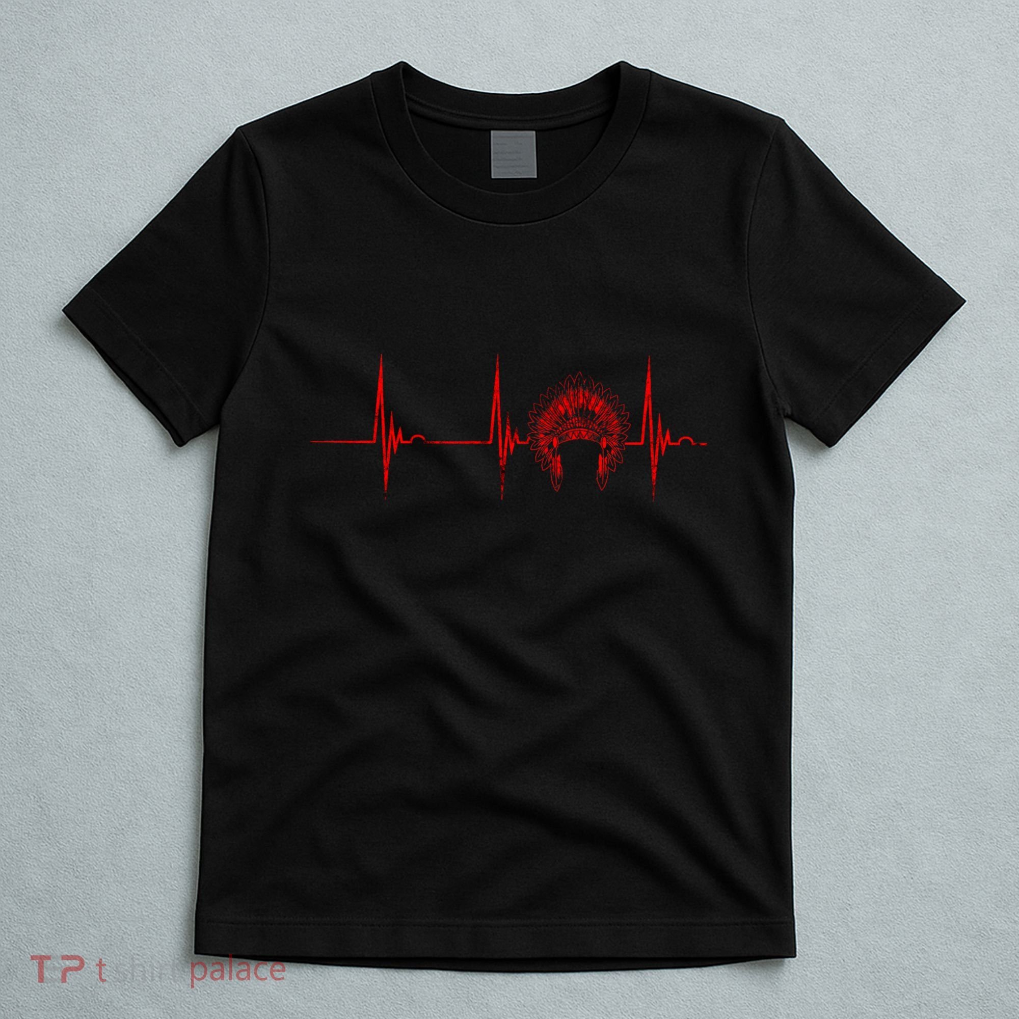 Native American Headdress Indian Chief Heartbeat Ekg Pulse T-Shirt