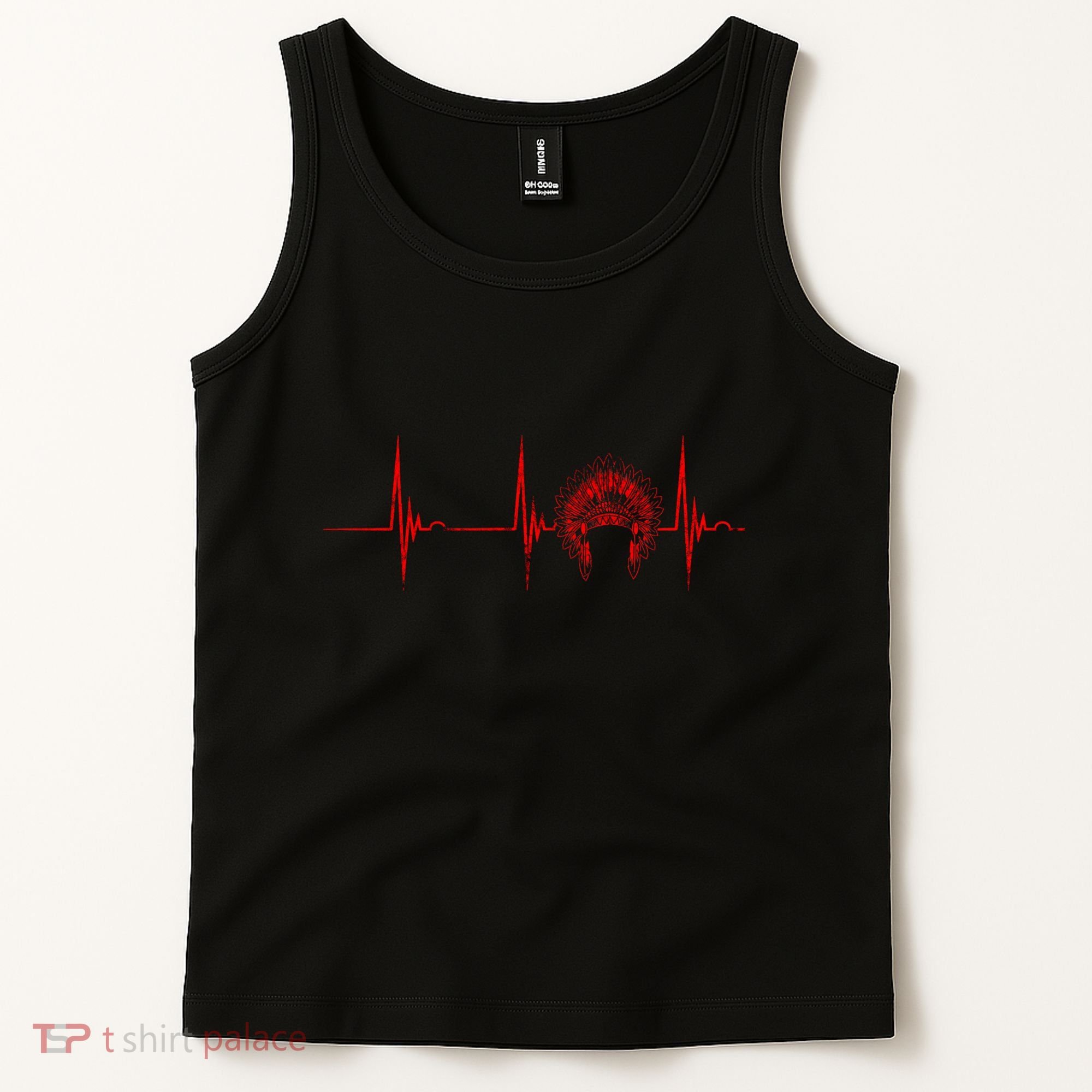 Native American Headdress Indian Chief Heartbeat Ekg Pulse Tank Top