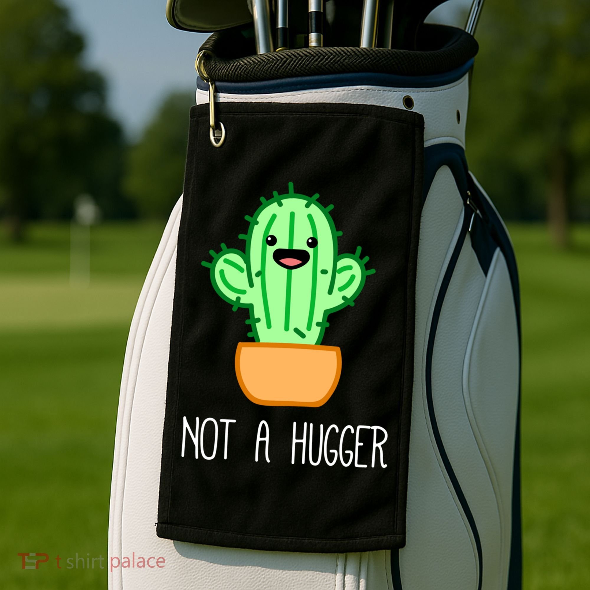 Not A Hugger Cactus Cute Kawaii Do Not Hug Meme Funny Gift Golf Towel