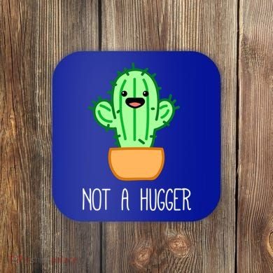 Not A Hugger Cactus Cute Kawaii Do Not Hug Meme Funny Gift Coaster