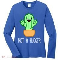Not A Hugger Cactus Cute Kawaii Do Not Hug Meme Funny Gift Women's Long Sleeve Shirt thumb 0