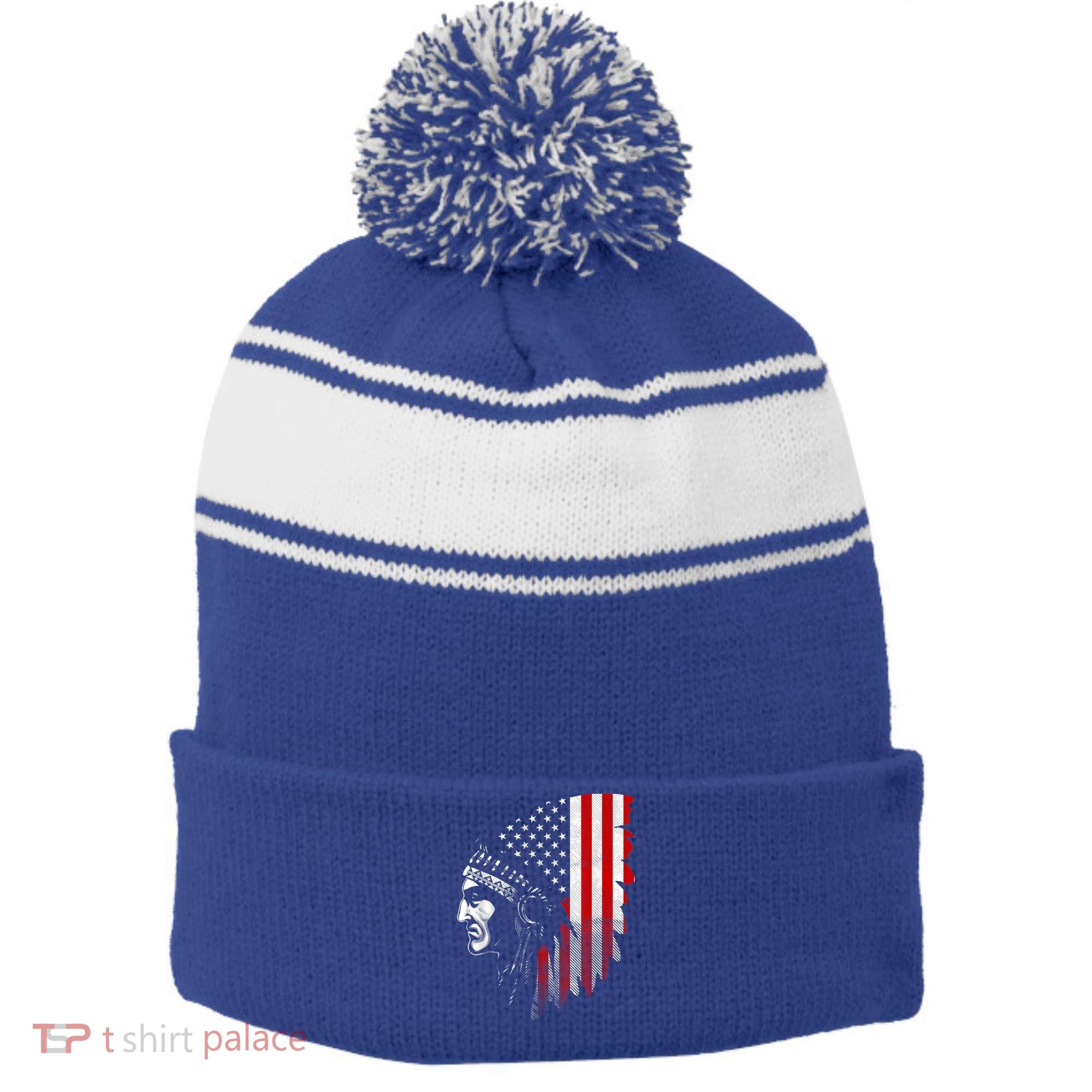 Native American Indian Gift Stripe Pom Pom Beanie