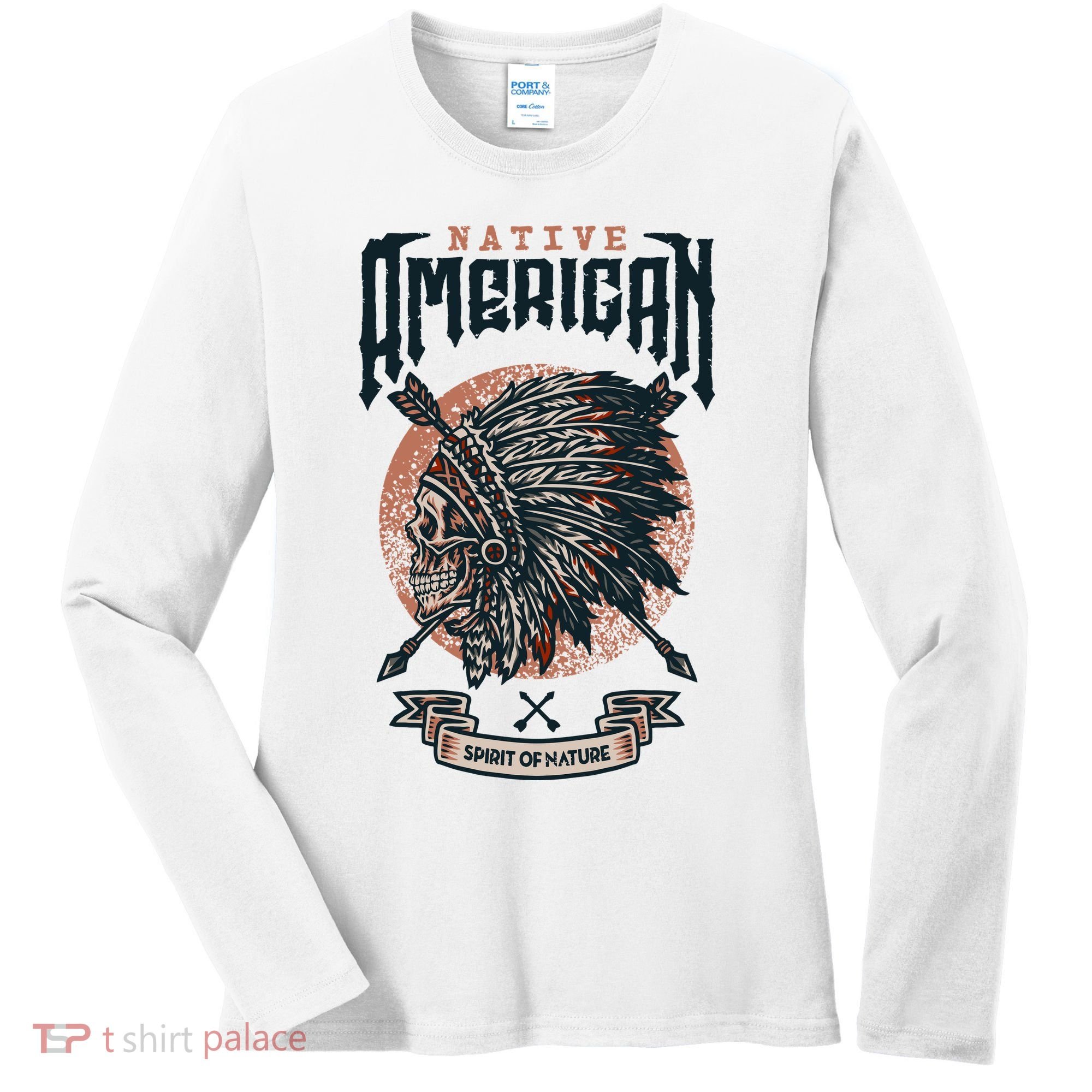 Native American Indian Chief Skull Women's Long Sleeve Shirt