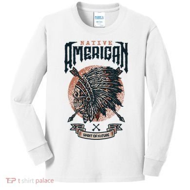 Native American Indian Chief Skull Kids Long Sleeve Shirt