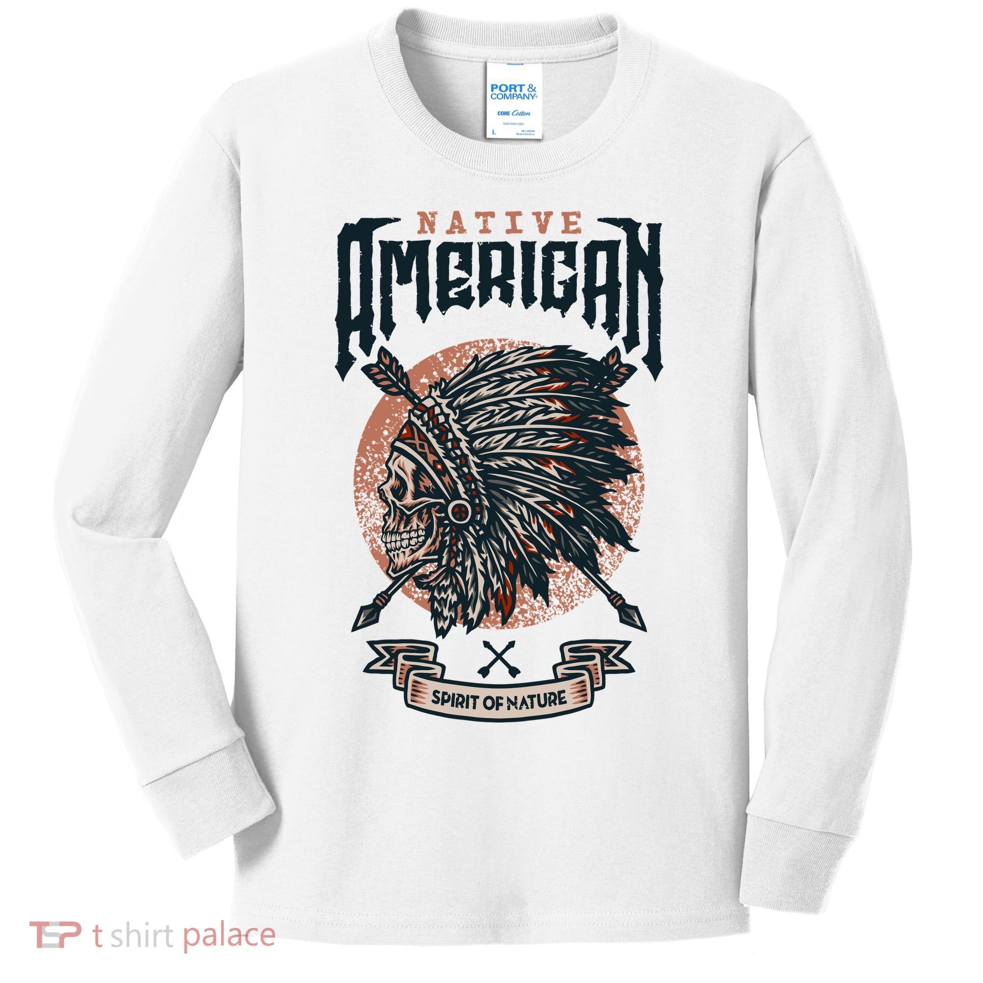 Native American Indian Chief Skull Kids Long Sleeve Shirt