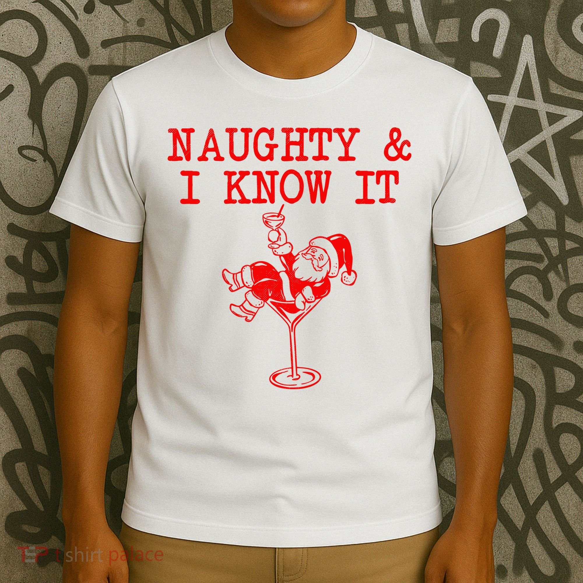 Naughty And I Know It Funny Christmas Santa T-Shirt