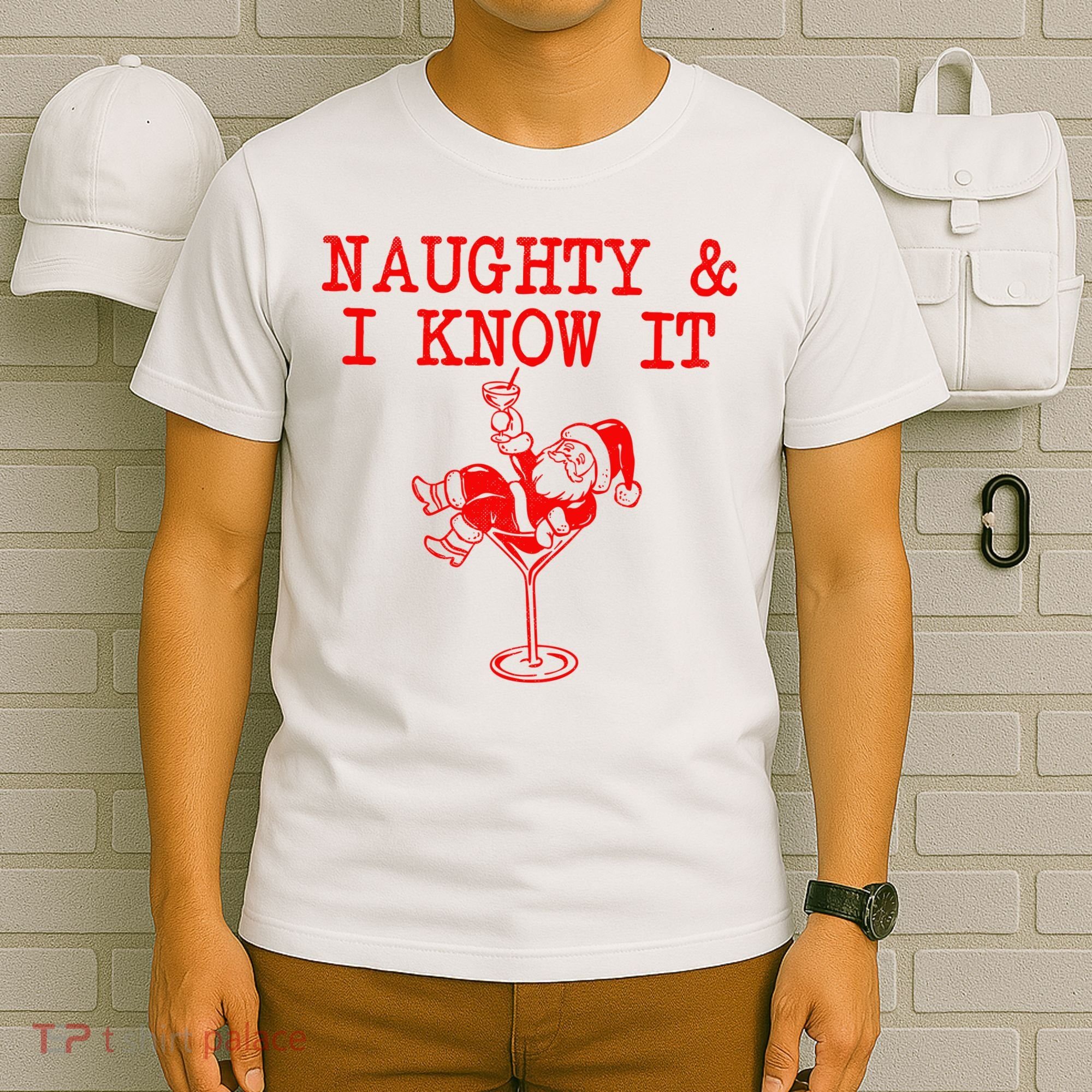 Naughty And I Know It Funny Christmas Santa T-Shirt