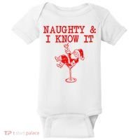 Naughty And I Know It Funny Christmas Santa Baby Bodysuit thumb 0