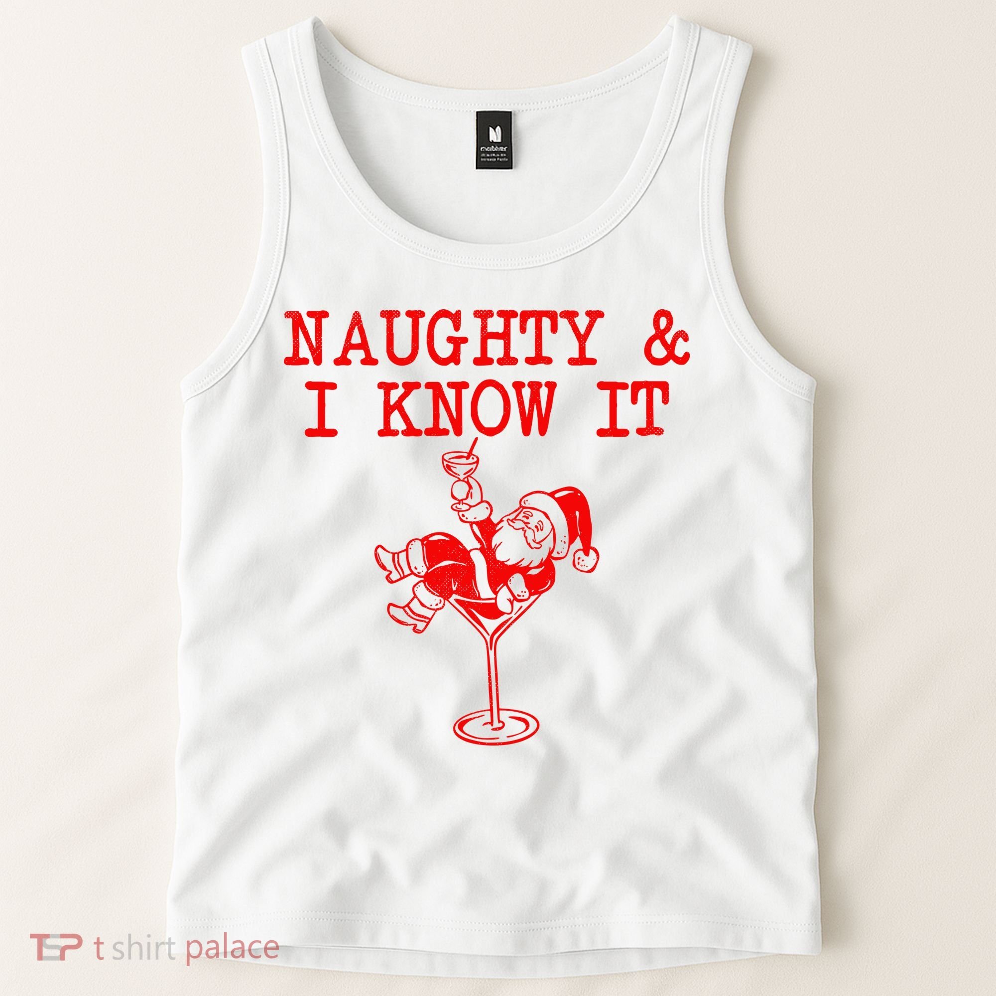Naughty And I Know It Funny Christmas Santa Tank Top