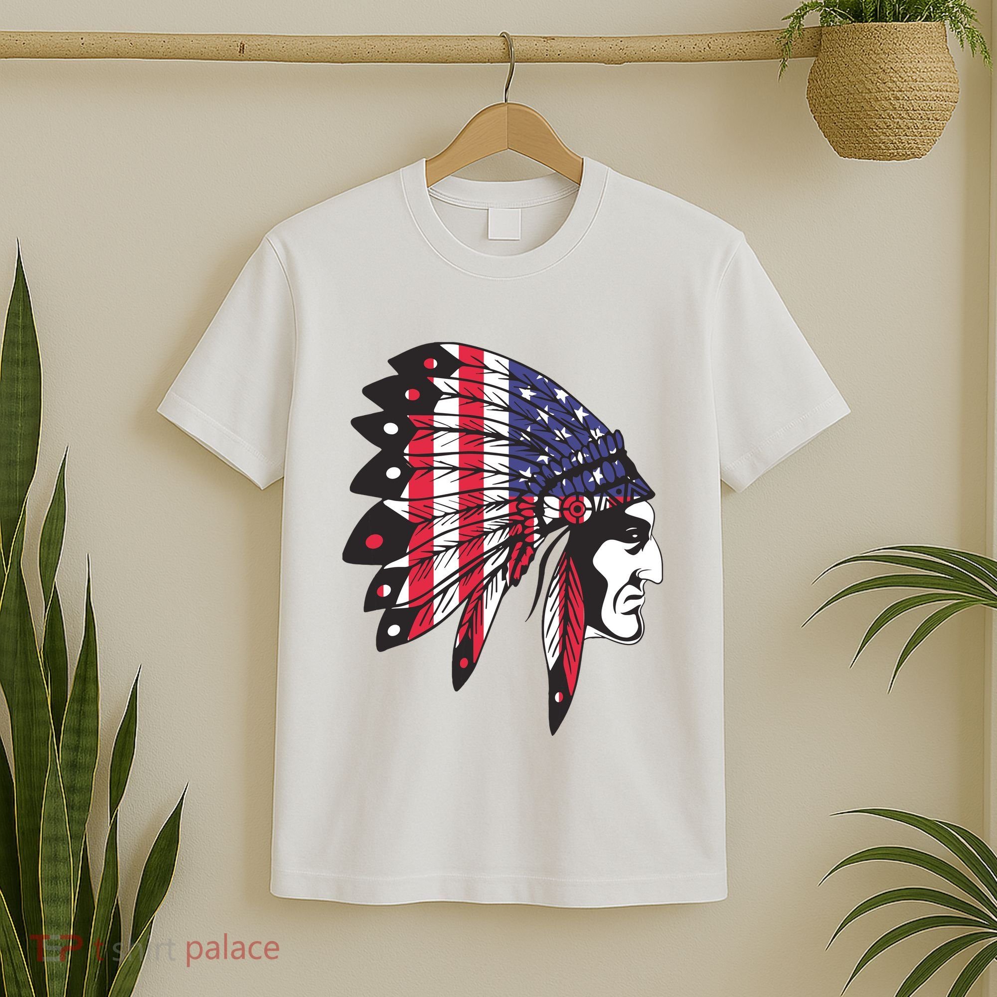 Native American Indian Chief American USA Flag 4th Of July T-Shirt