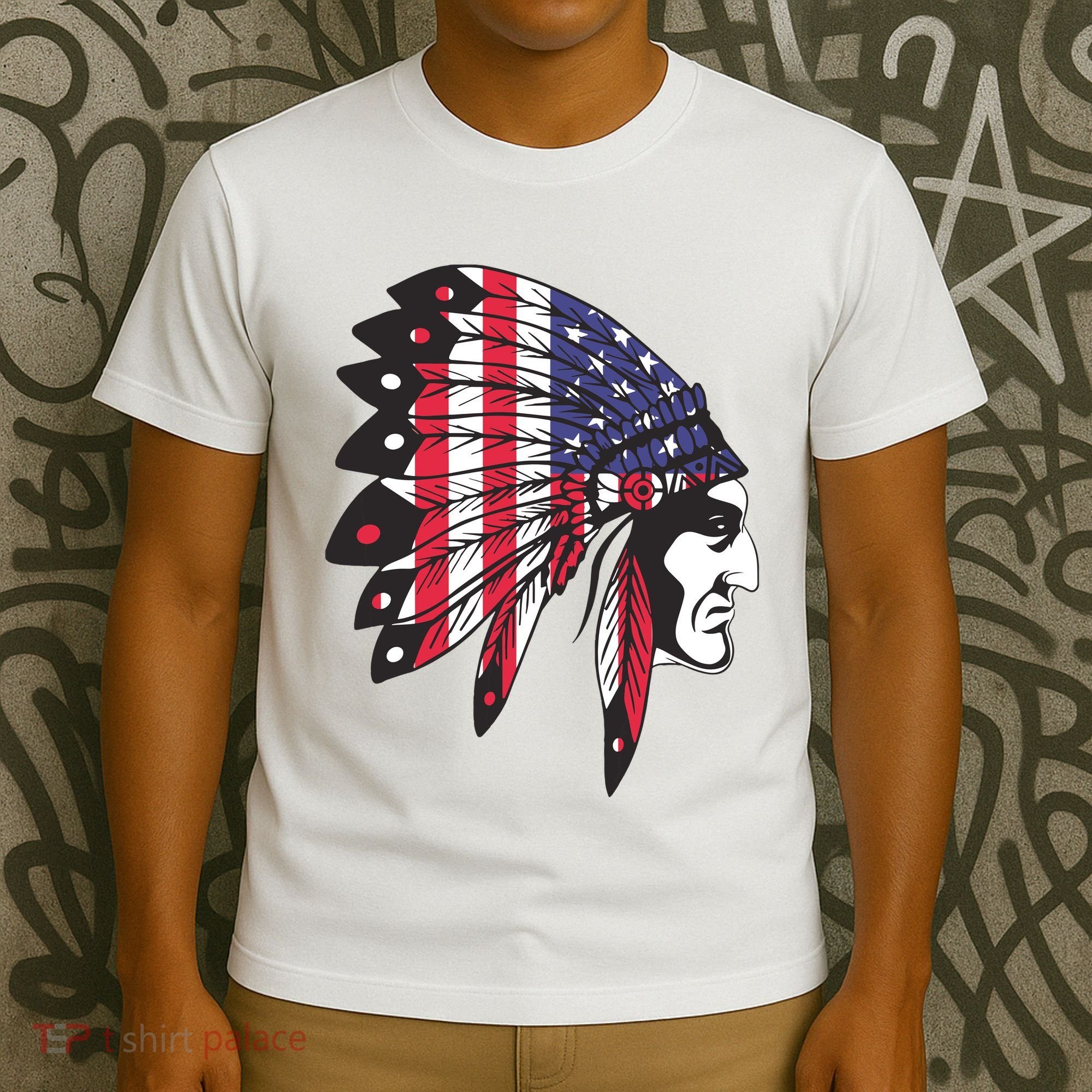 Native American Indian Chief American USA Flag 4th Of July T-Shirt