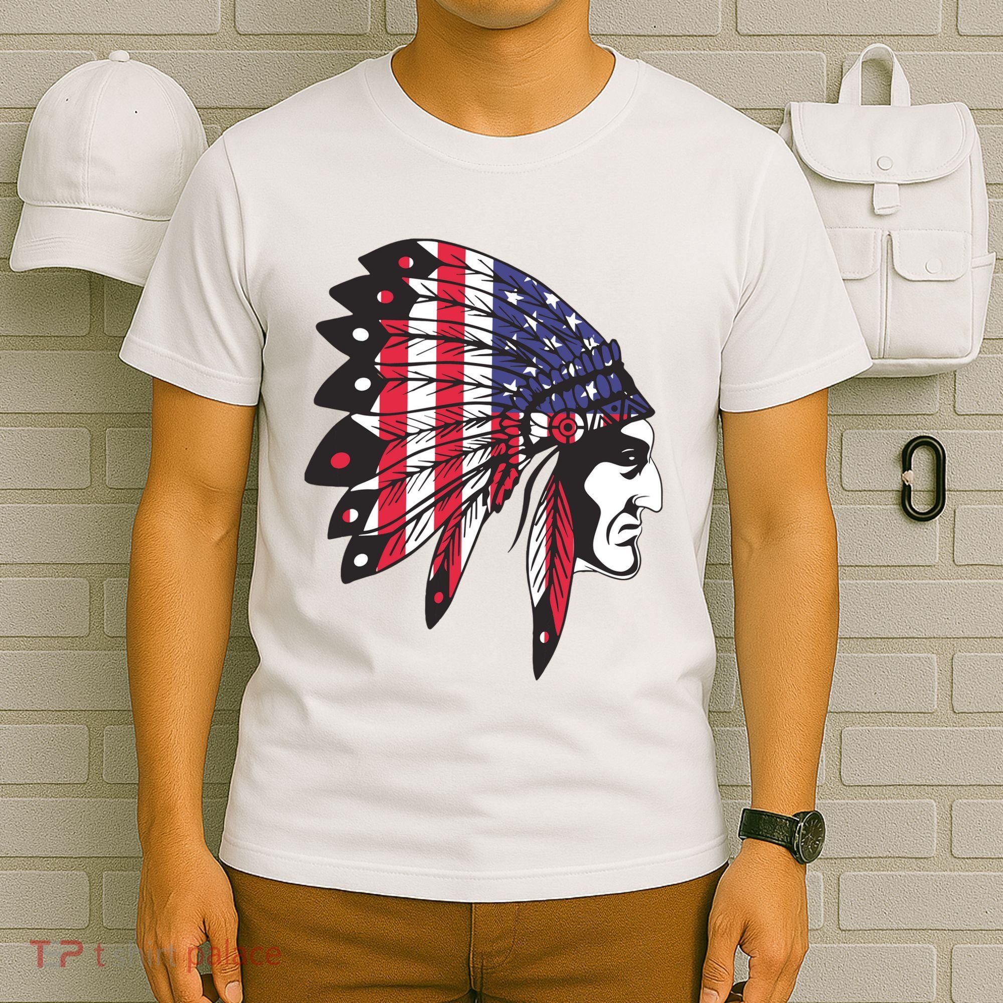 Native American Indian Chief American USA Flag 4th Of July T-Shirt