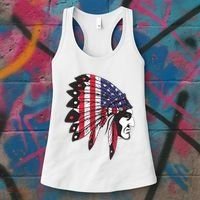 Native American Indian Chief American USA Flag 4th Of July Women's Tank Top thumb 3