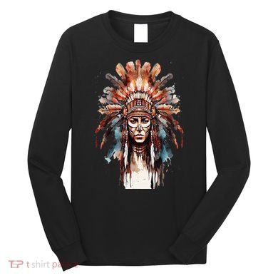 Native American Indian Headpiece feathers Long Sleeve Shirt