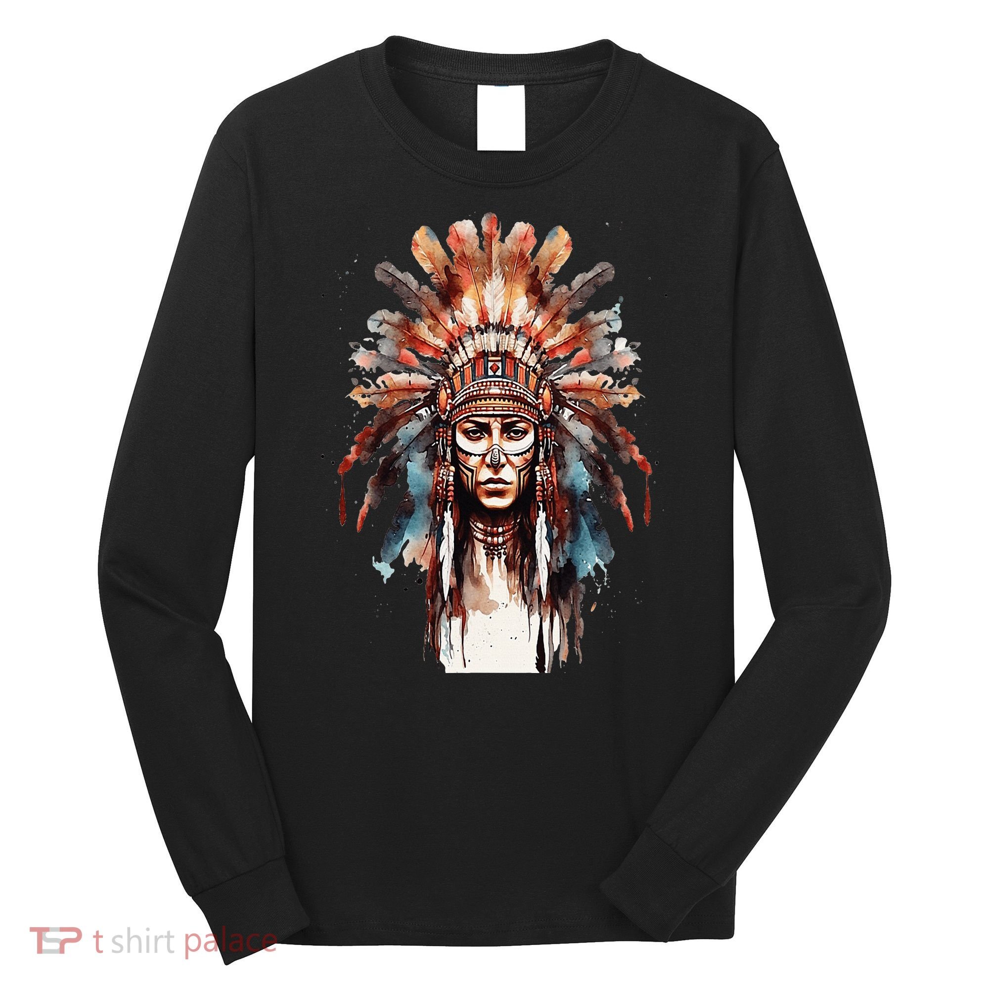 Native American Indian Headpiece feathers Long Sleeve Shirt