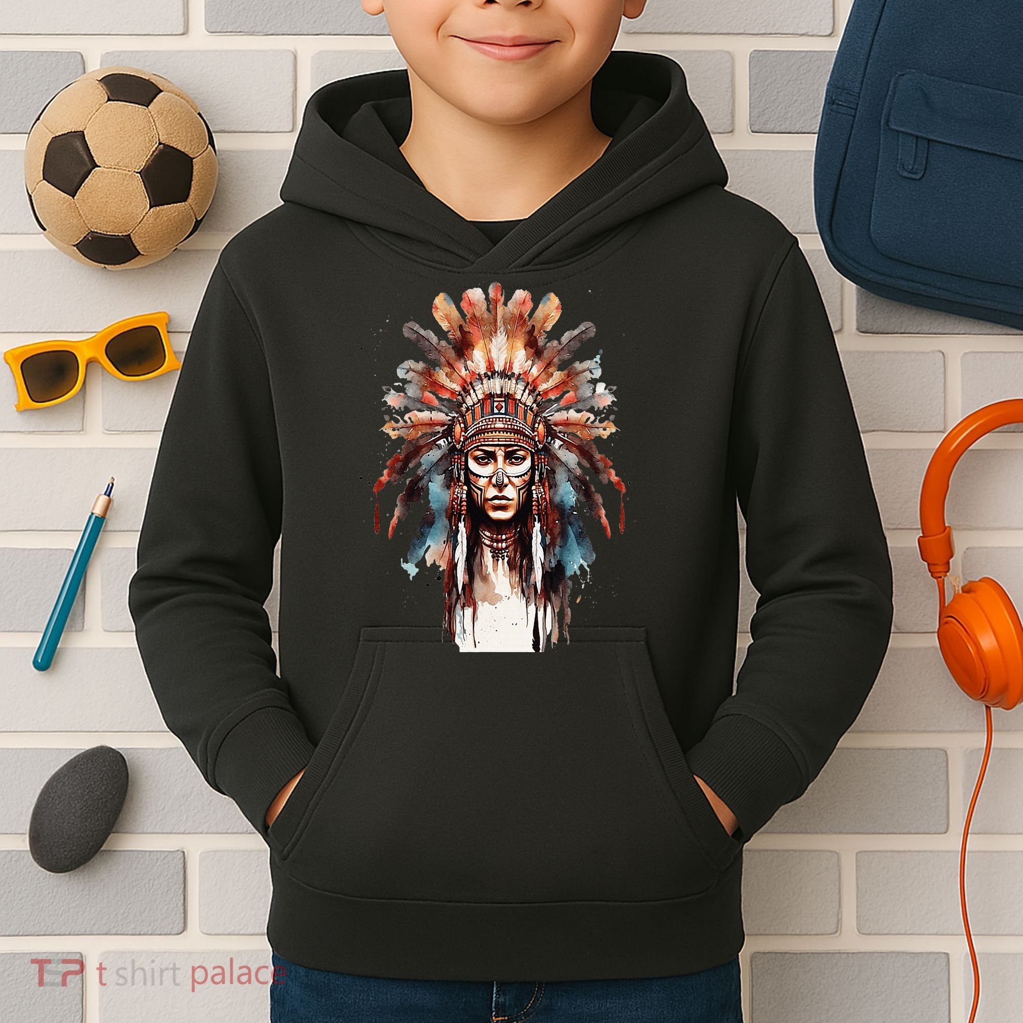 Native American Indian Headpiece feathers Kids Hoodie