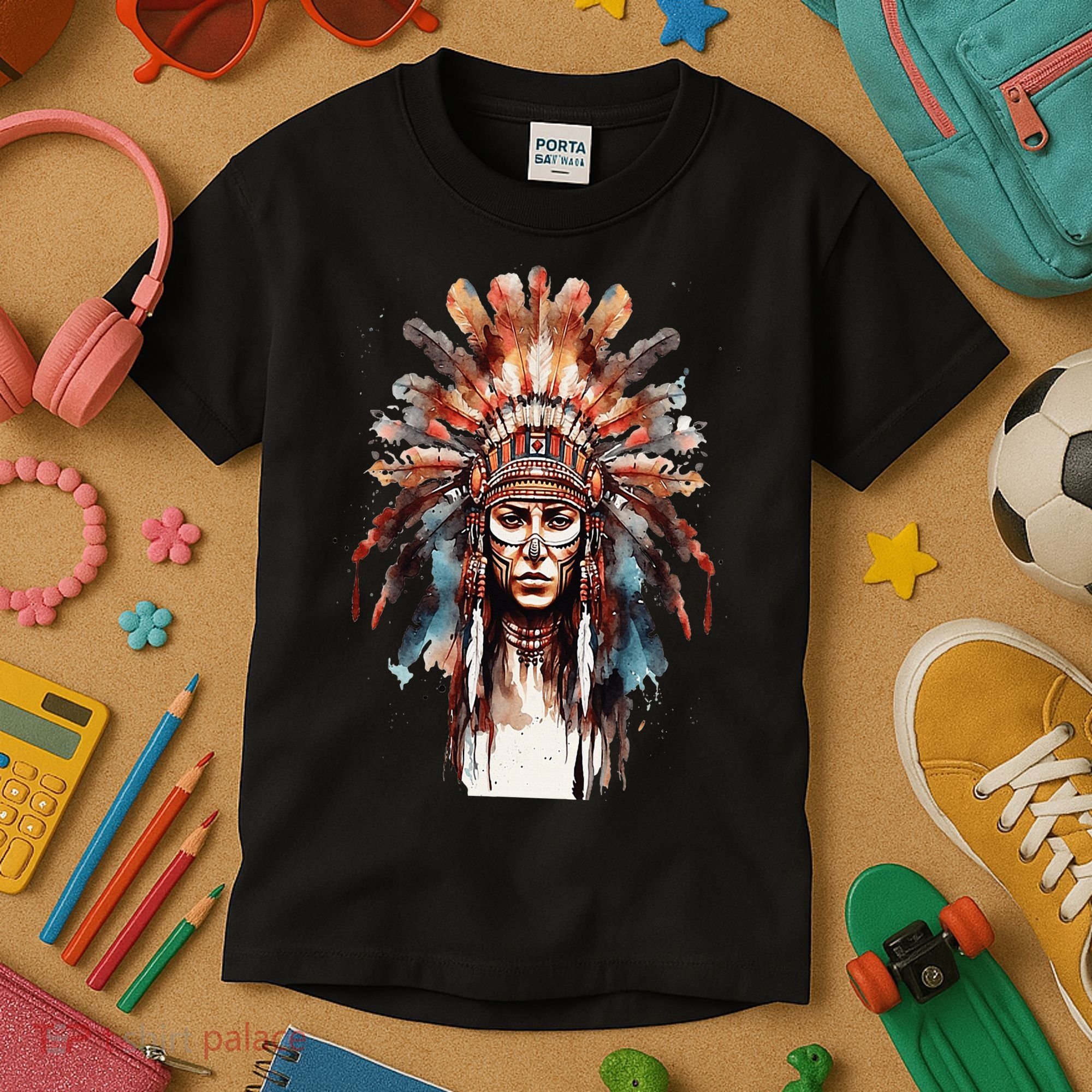 Native American Indian Headpiece feathers Kids T-Shirt