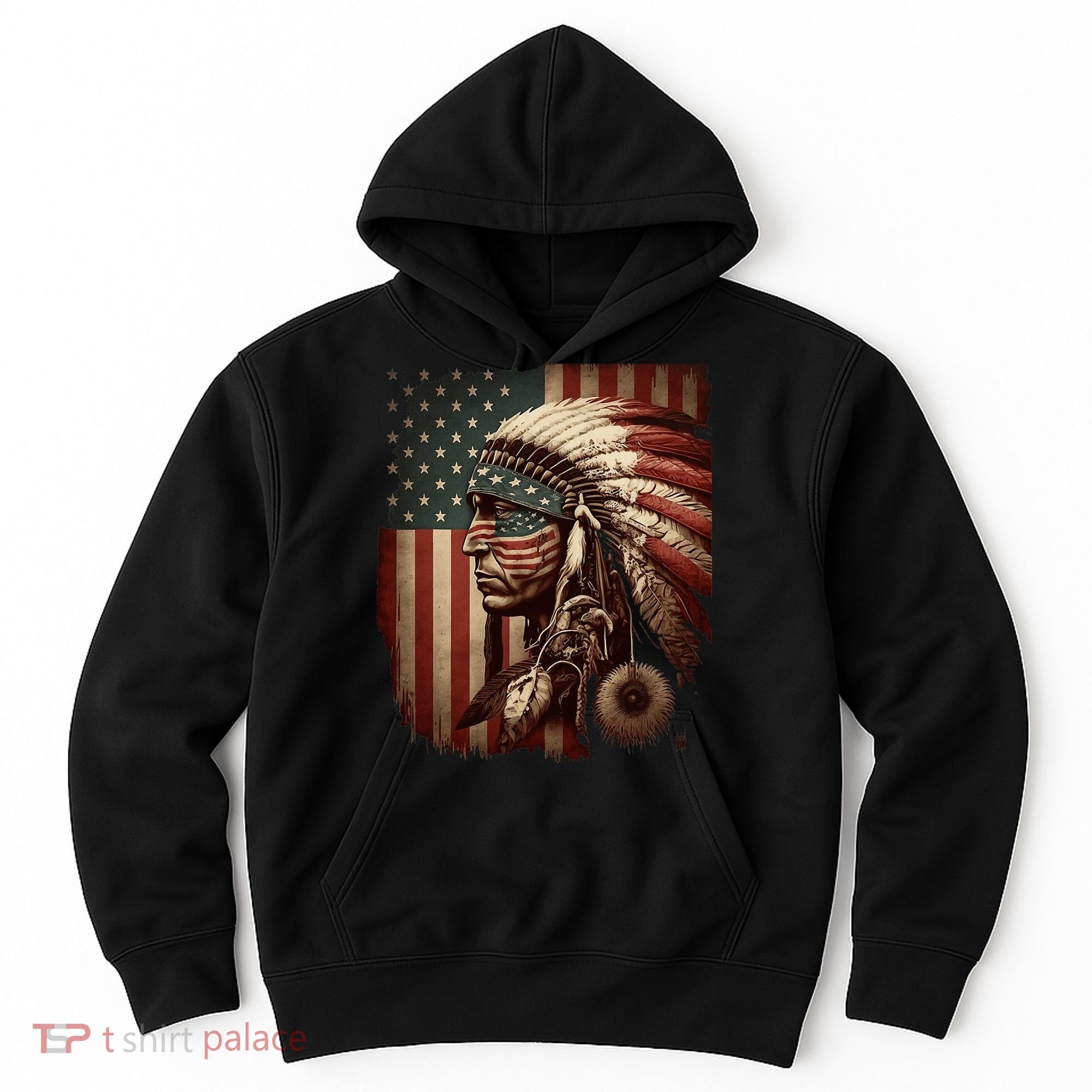 Native American Indian Chief American USA Flag Hoodie