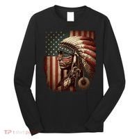 Native American Indian Chief American USA Flag Long Sleeve Shirt thumb 0