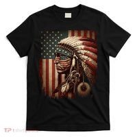 Native American Indian Chief American USA Flag T-Shirt thumb 0