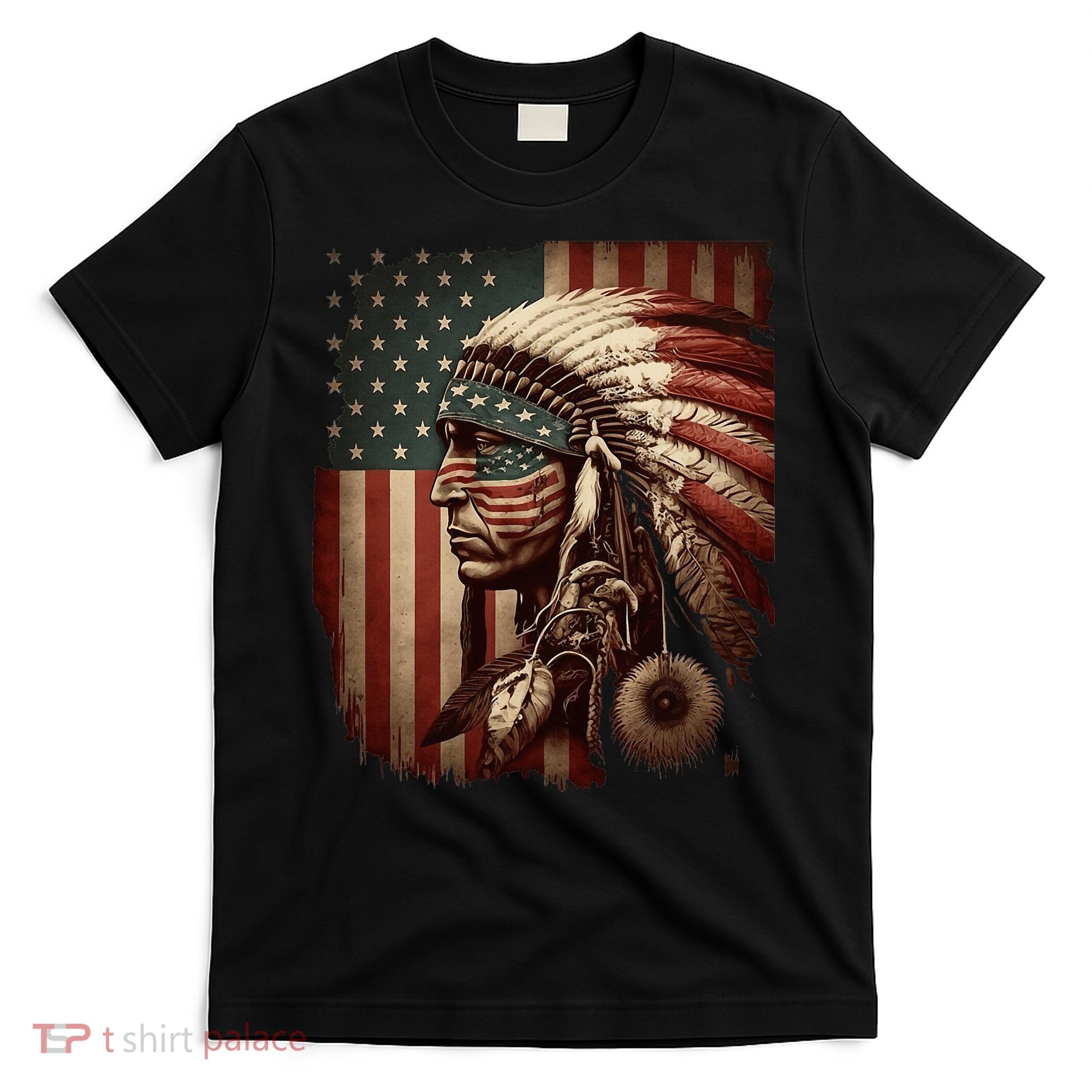 Native American Indian Chief American USA Flag T-Shirt