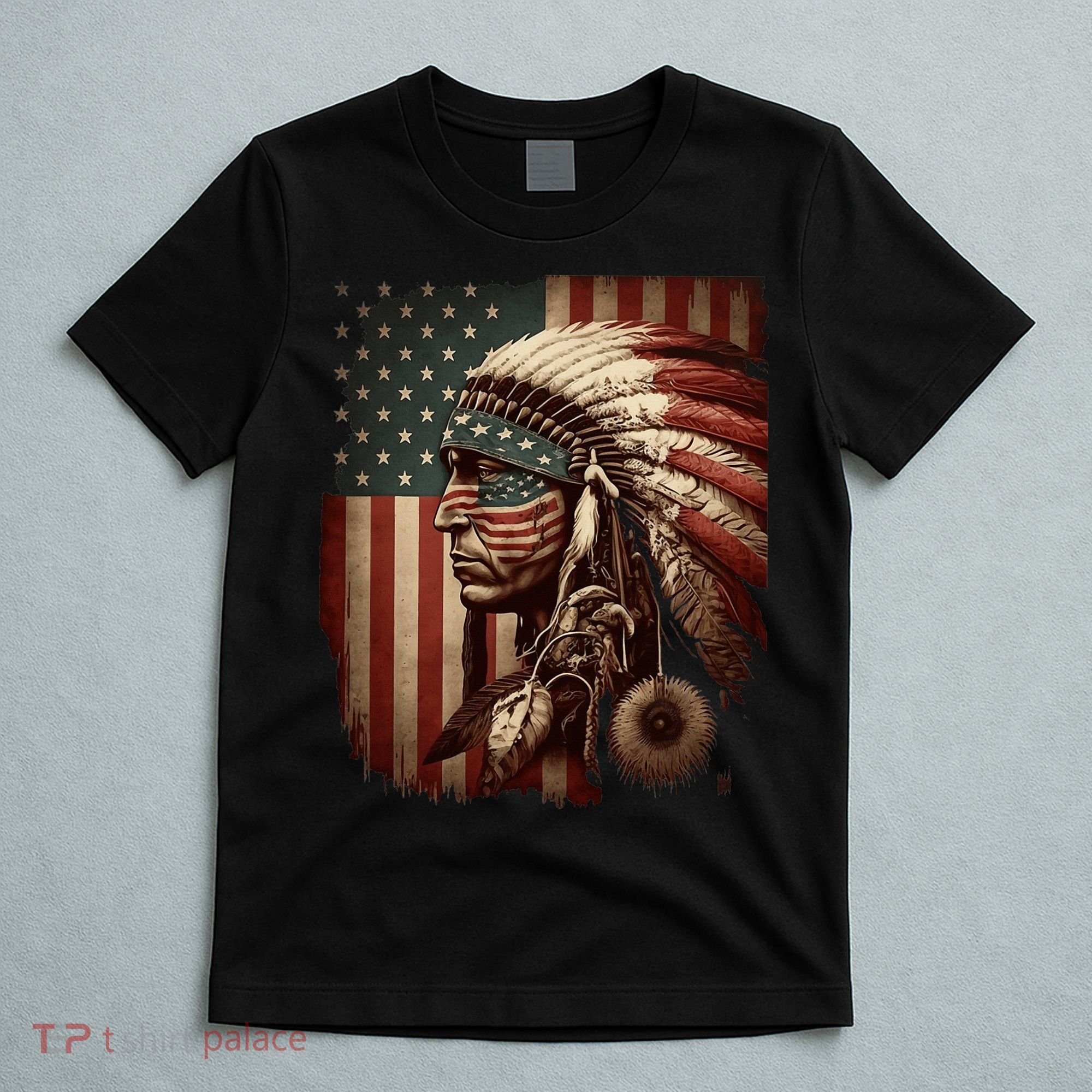 Native American Indian Chief American USA Flag T-Shirt