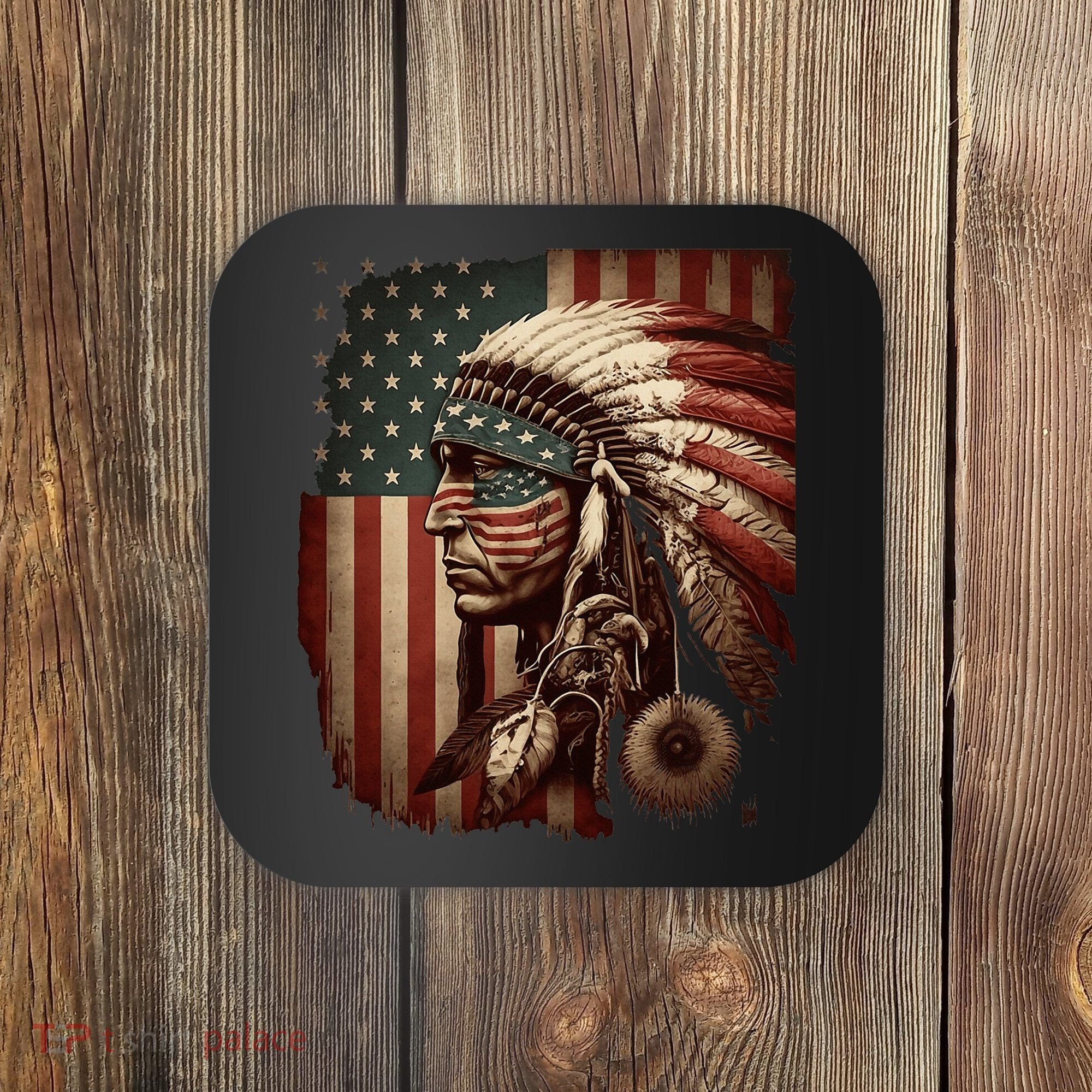 Native American Indian Chief American USA Flag Coaster