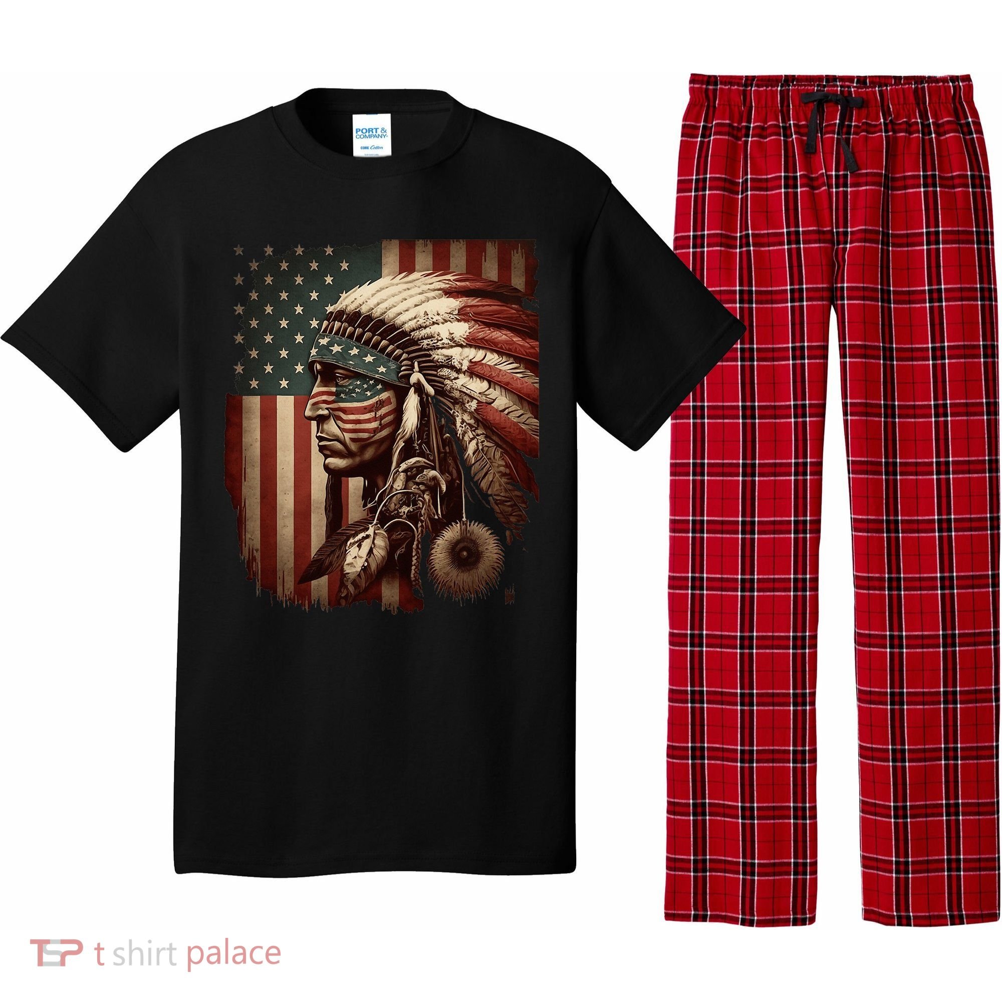 Native American Indian Chief American USA Flag Pajama Set