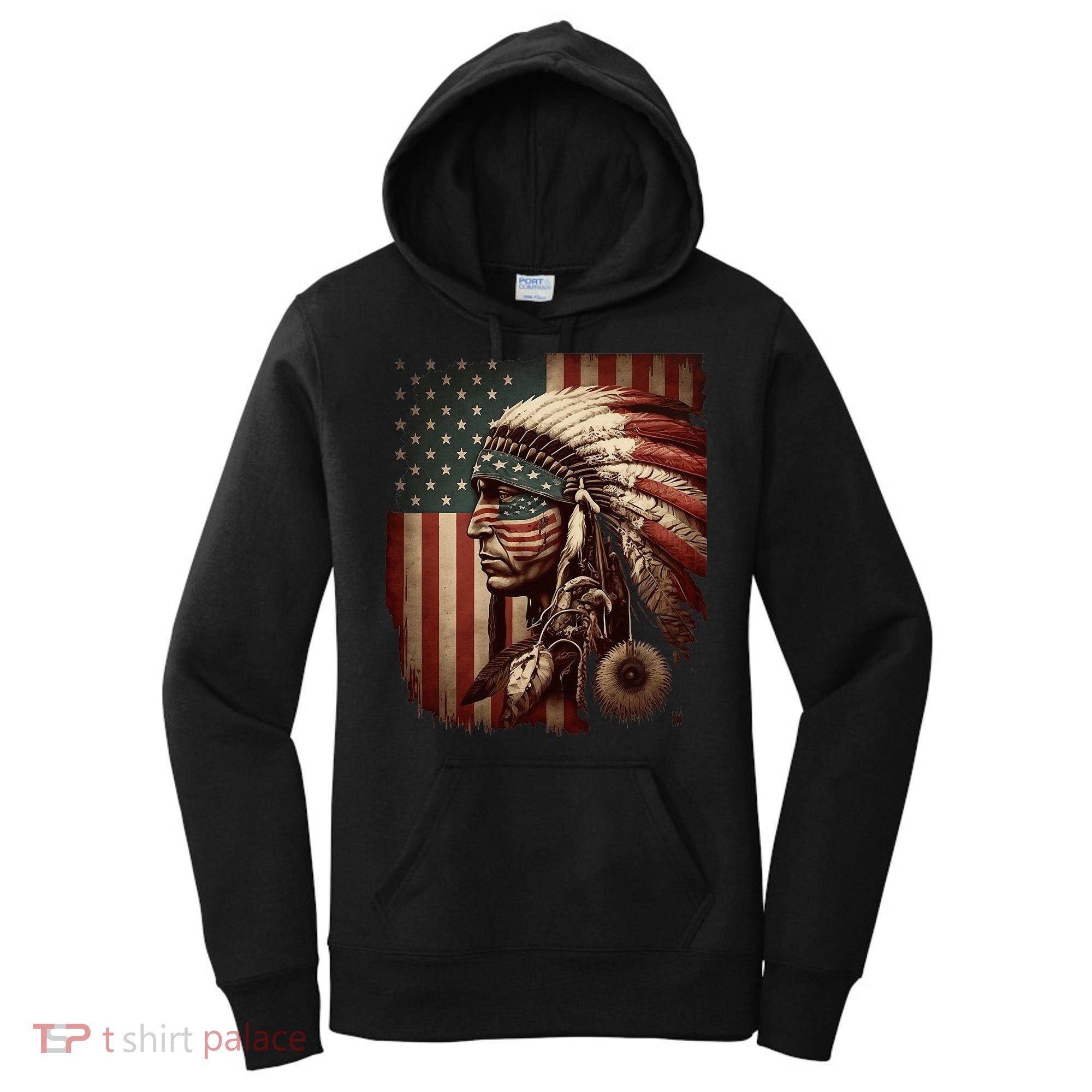 Native American Indian Chief American USA Flag Women's Hoodie