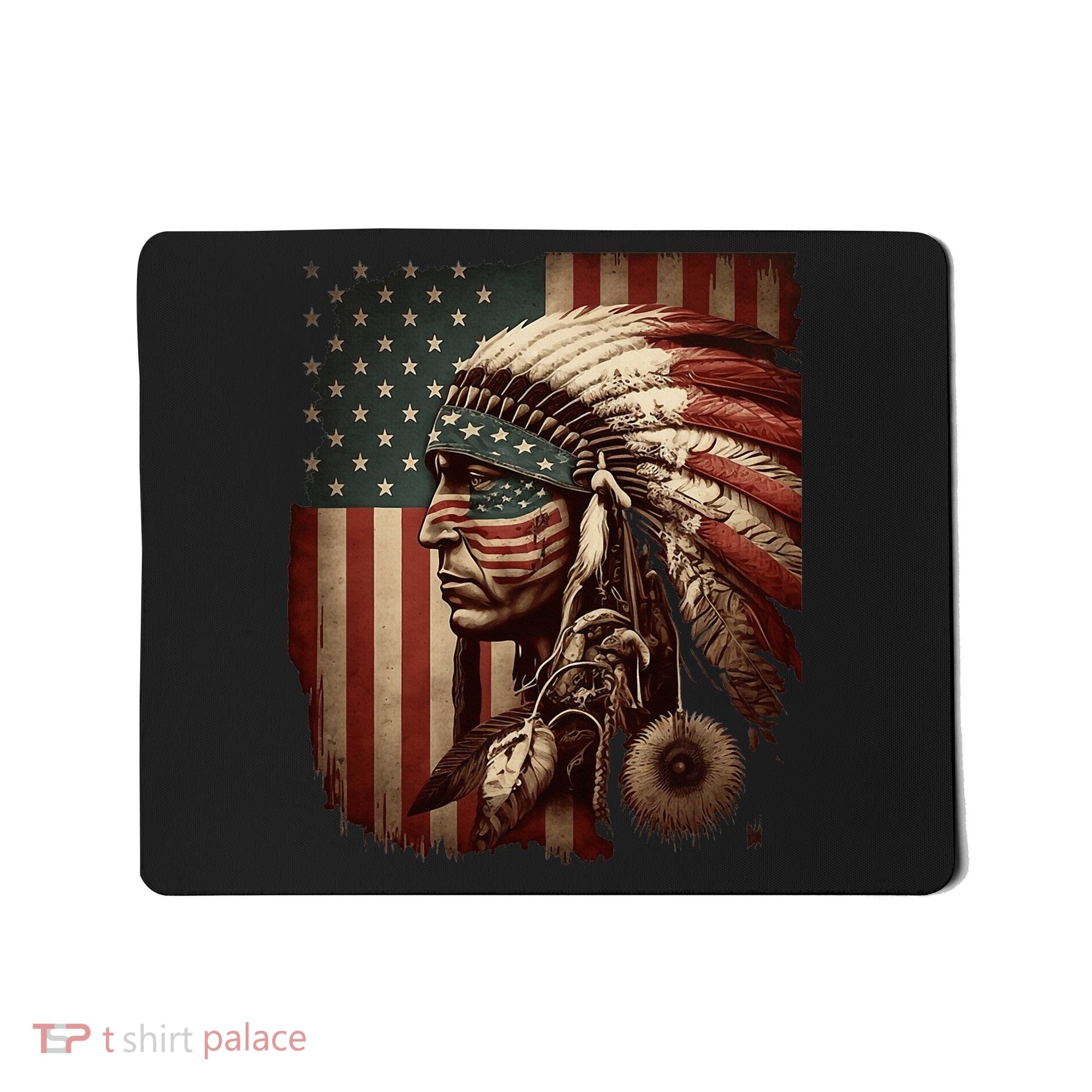 Native American Indian Chief American USA Flag Mousepad