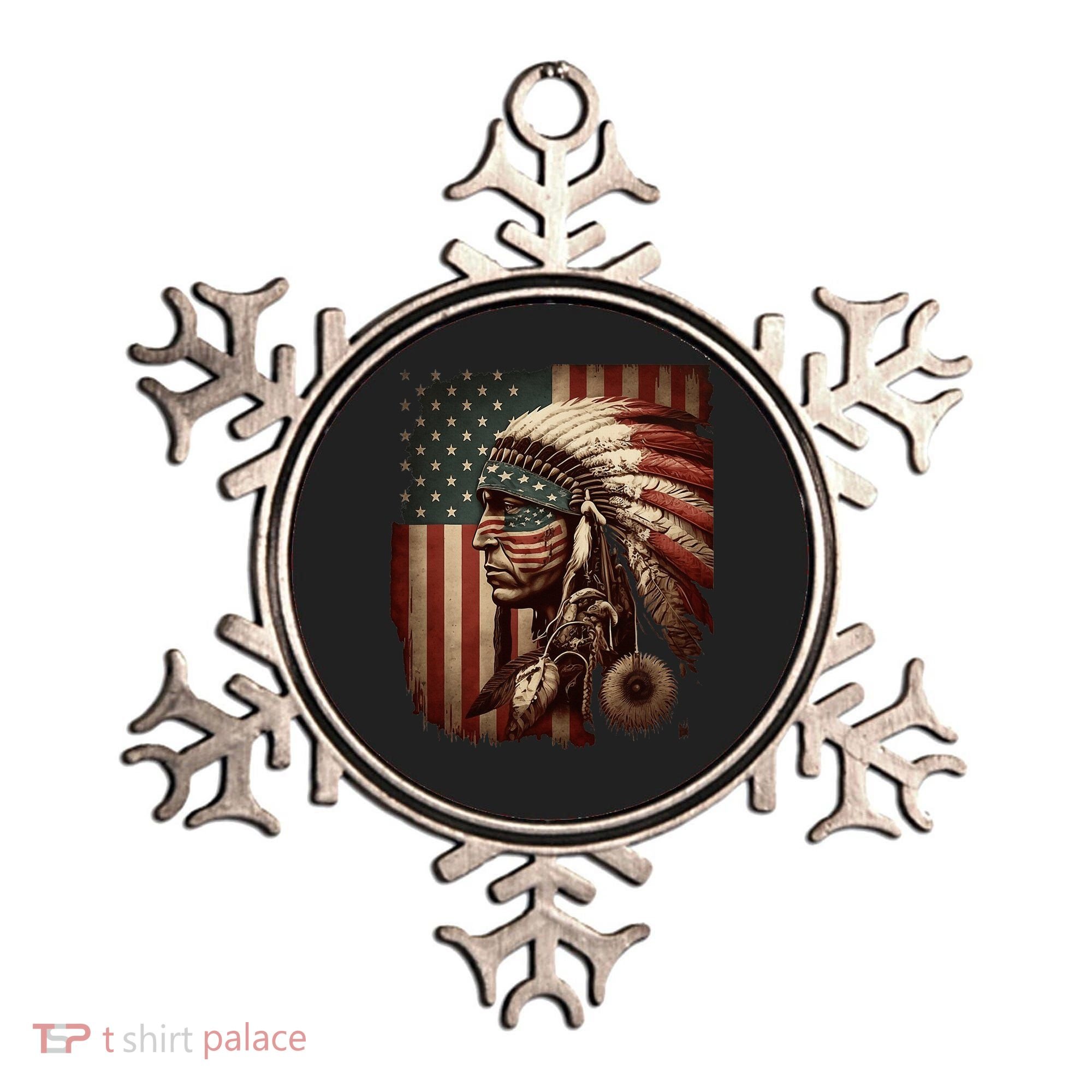 Native American Indian Chief American USA Flag Ornament