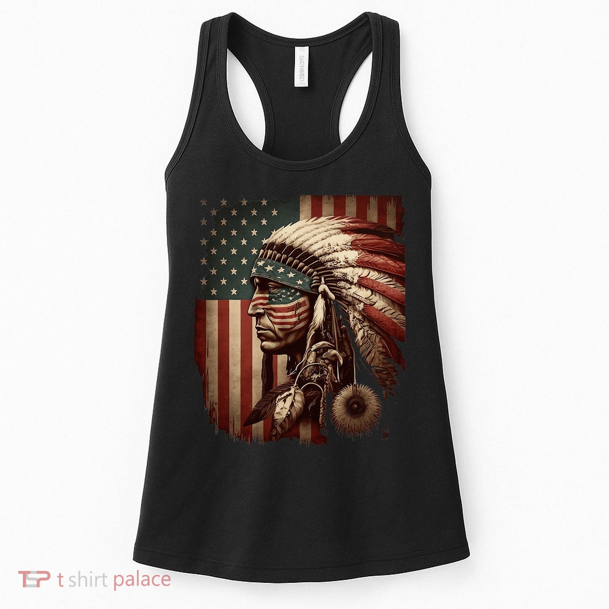 Native American Indian Chief American USA Flag Women's Tank Top