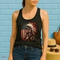 Native American Indian Chief American USA Flag Women's Tank Top thumb 2