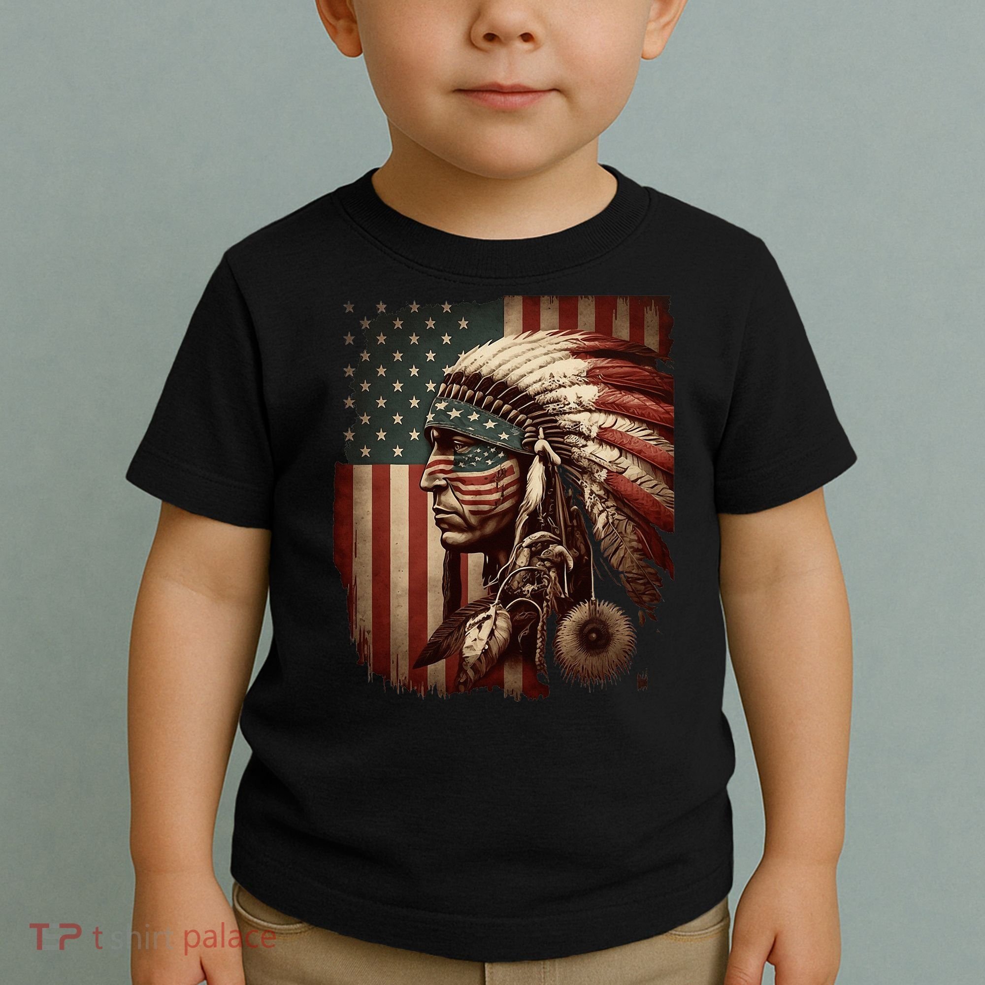 Native American Indian Chief American USA Flag Toddler T-Shirt